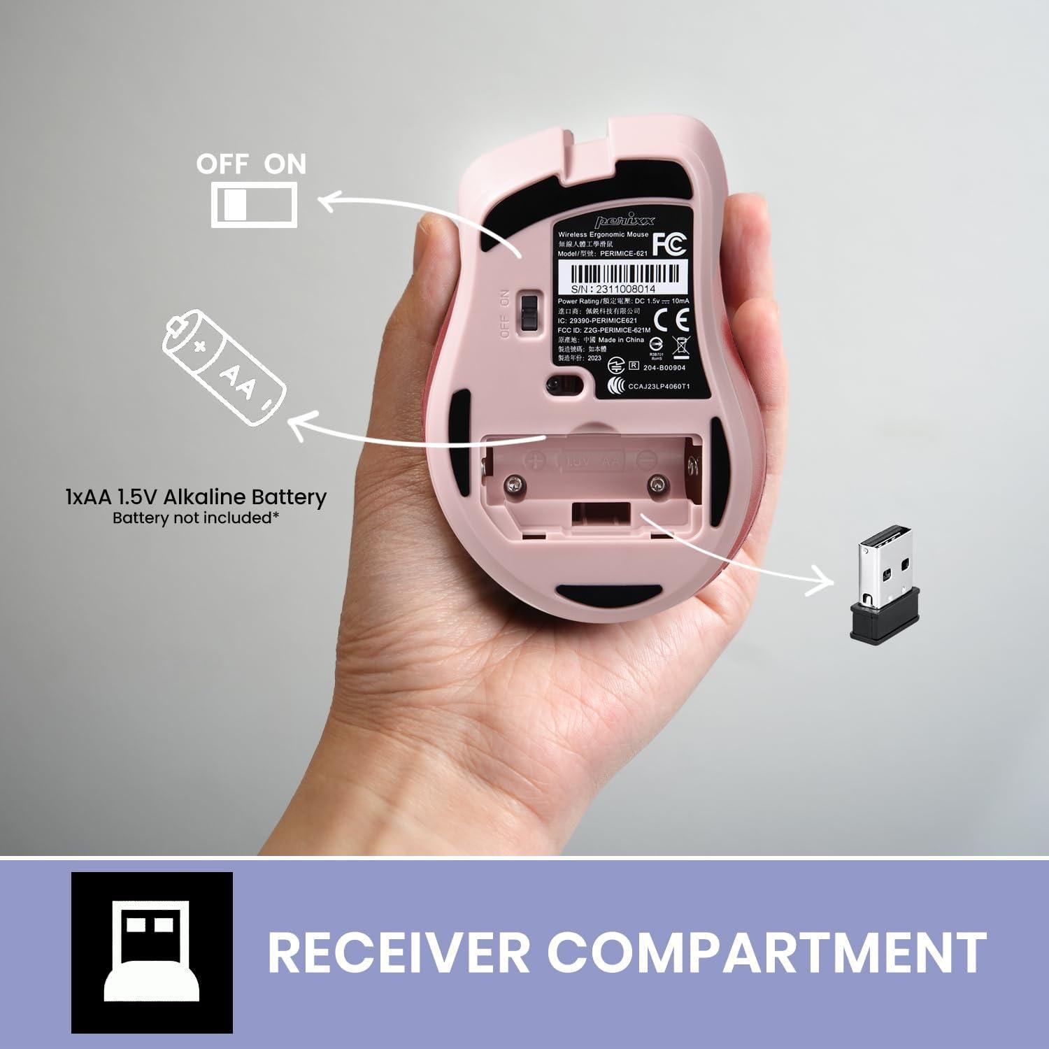 Ratón Inalámbrico Perixx PERIMICE-621P Rosa Ergonómico