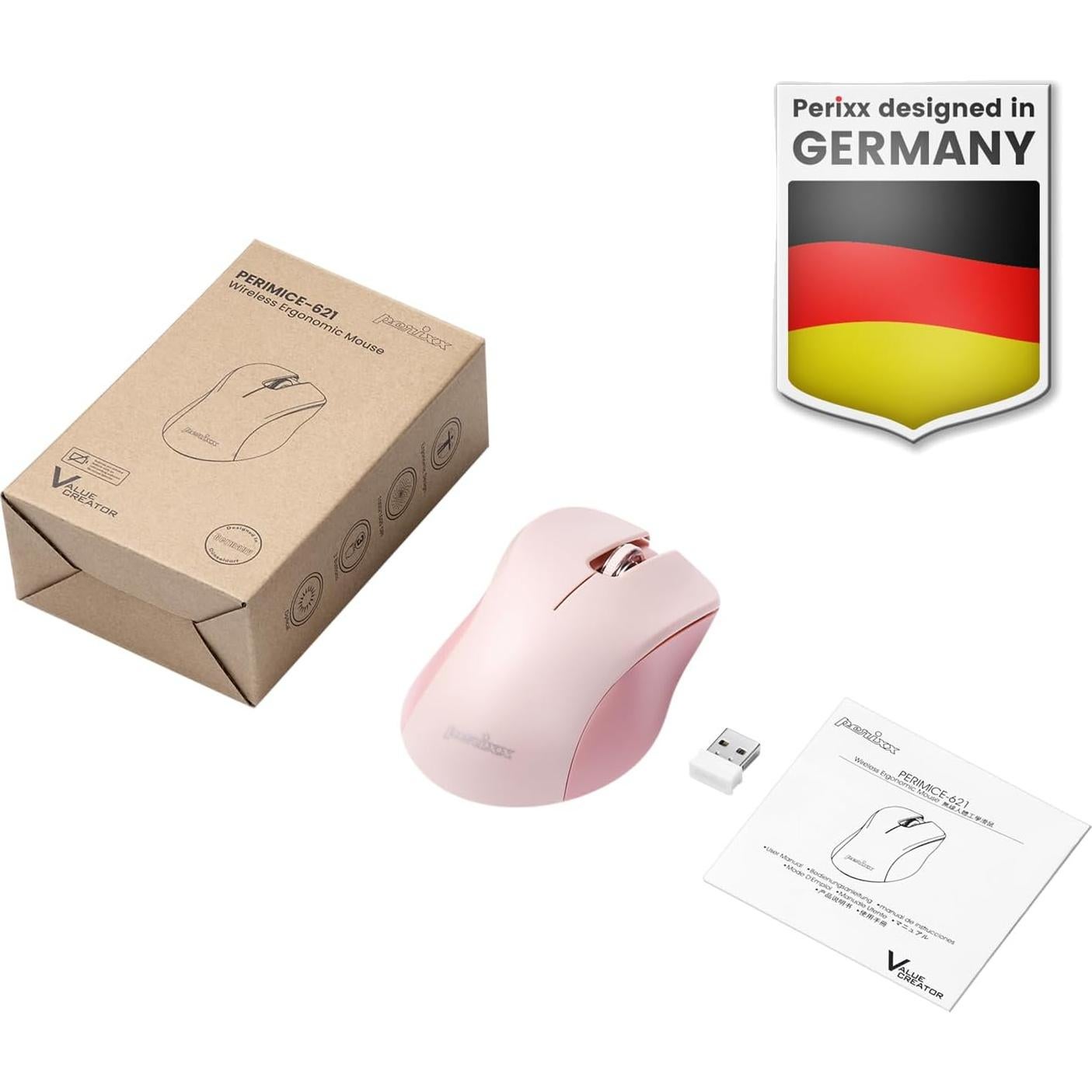 Ratón Inalámbrico Perixx PERIMICE-621P Rosa Ergonómico