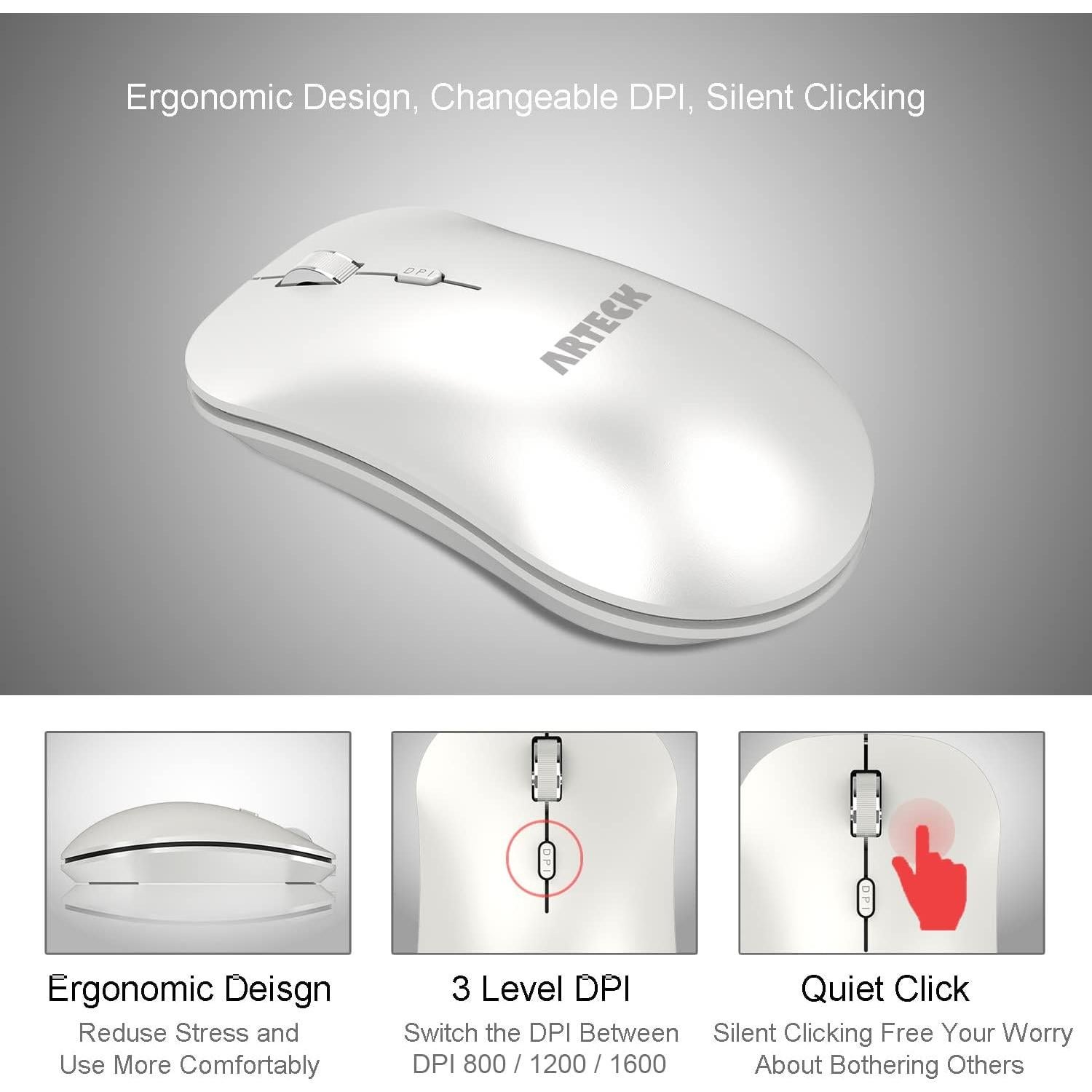 Ratón Inalámbrico Arteck MW162 Ergonómico Blanco USB