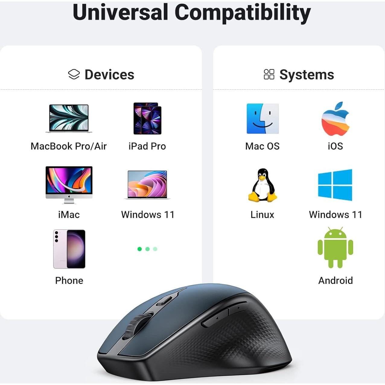 Ratón Inalámbrico UGREEN Bluetooth 5.0 Ergonómico 4000 DPI Azul