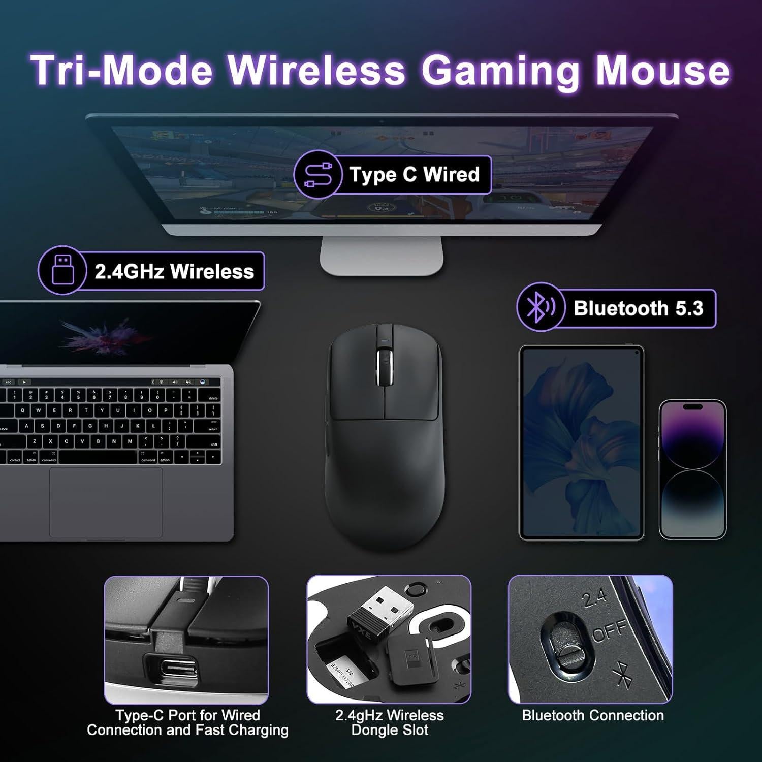 R1 SE+ Ratón Gaming MIKIBY 18000 DPI Inalámbrico Ergonómico