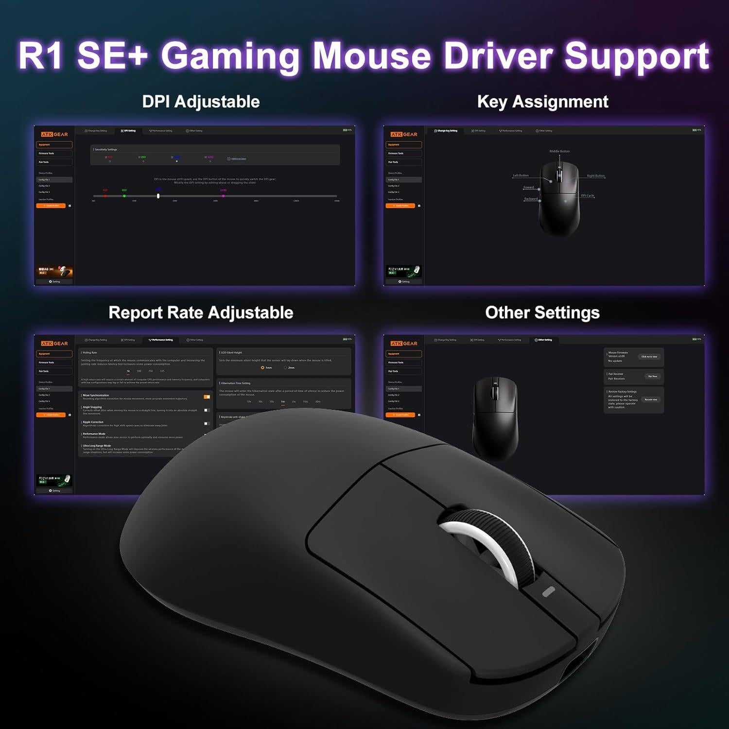 R1 SE+ Ratón Gaming MIKIBY 18000 DPI Inalámbrico Ergonómico