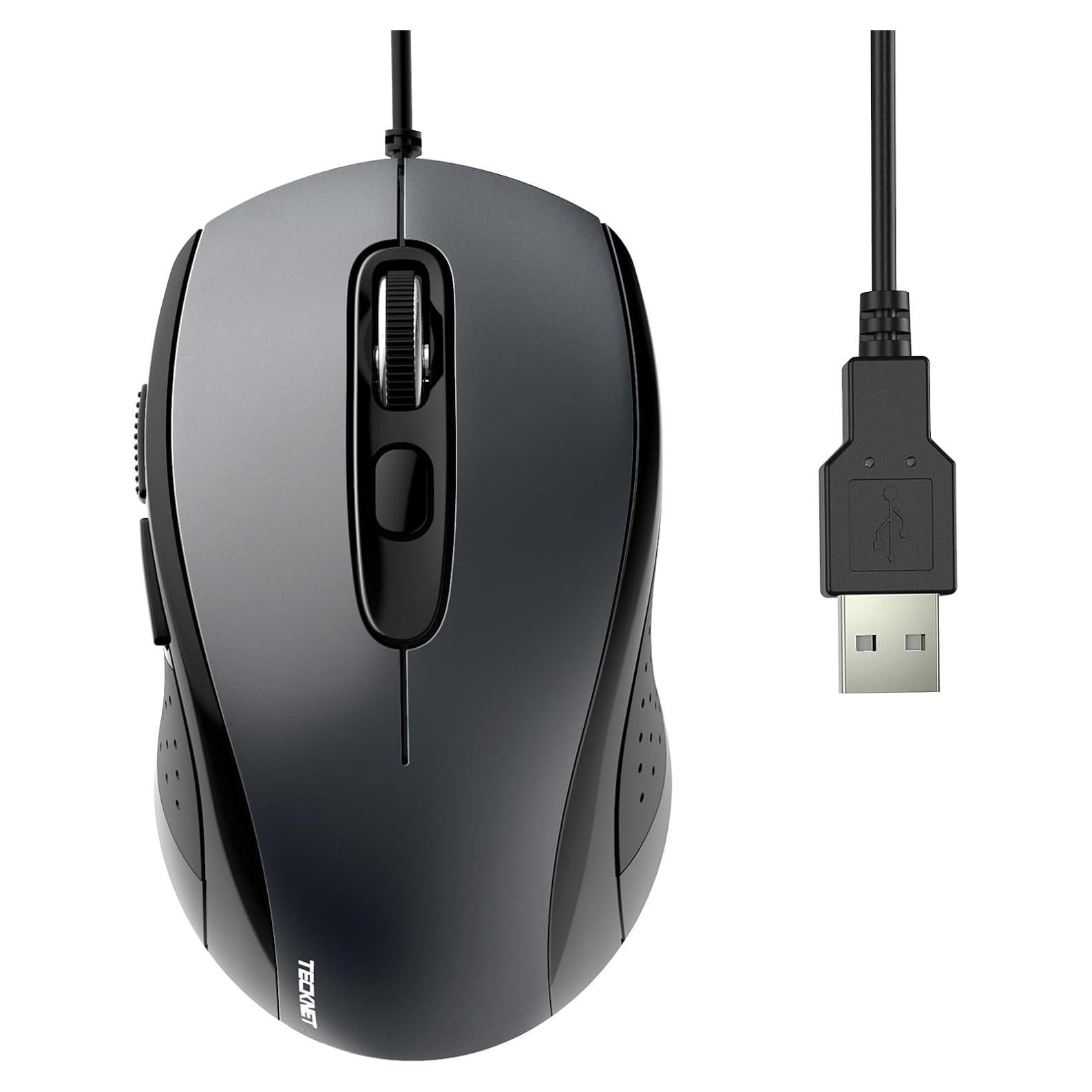 Ratón USB con Cable TECKNET EWM01107 Ergonómico 3600DPI