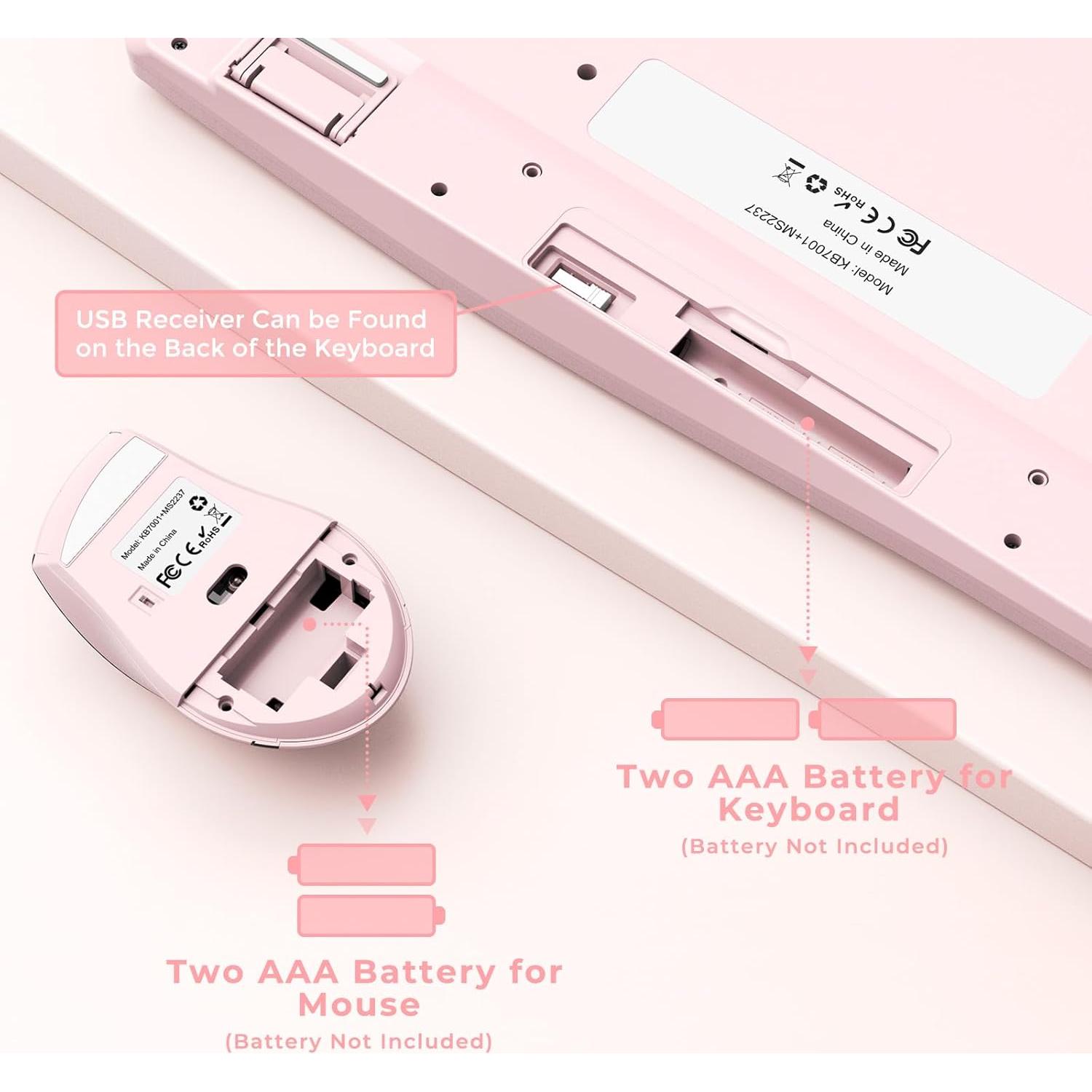 Combo Teclado y Ratón Inalámbricos Ergonómicos PEIOUS Rosa Claro
