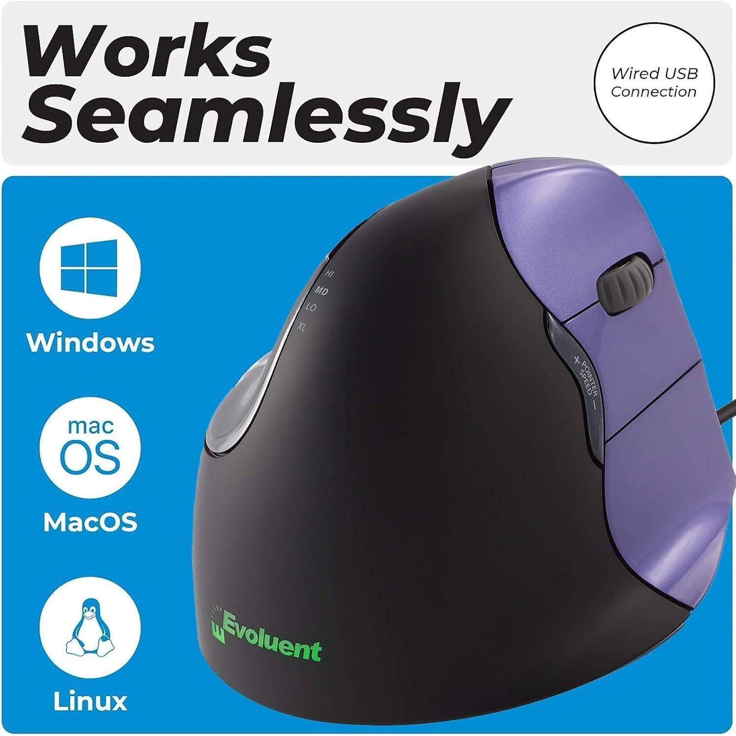 Ratón Vertical Evoluent VM4S Pequeño Ergonómico USB Mano Derecha