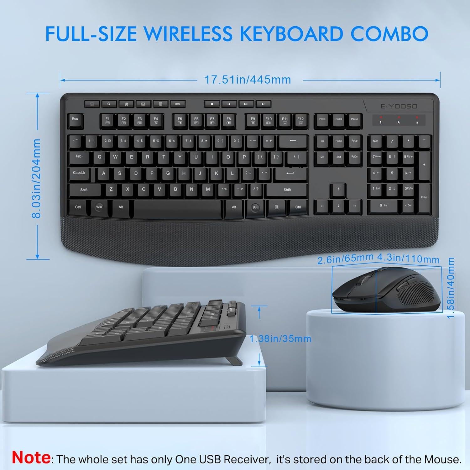 Combo Teclado y Ratón Inalámbrico E-YOOSO Ergonómico Negro