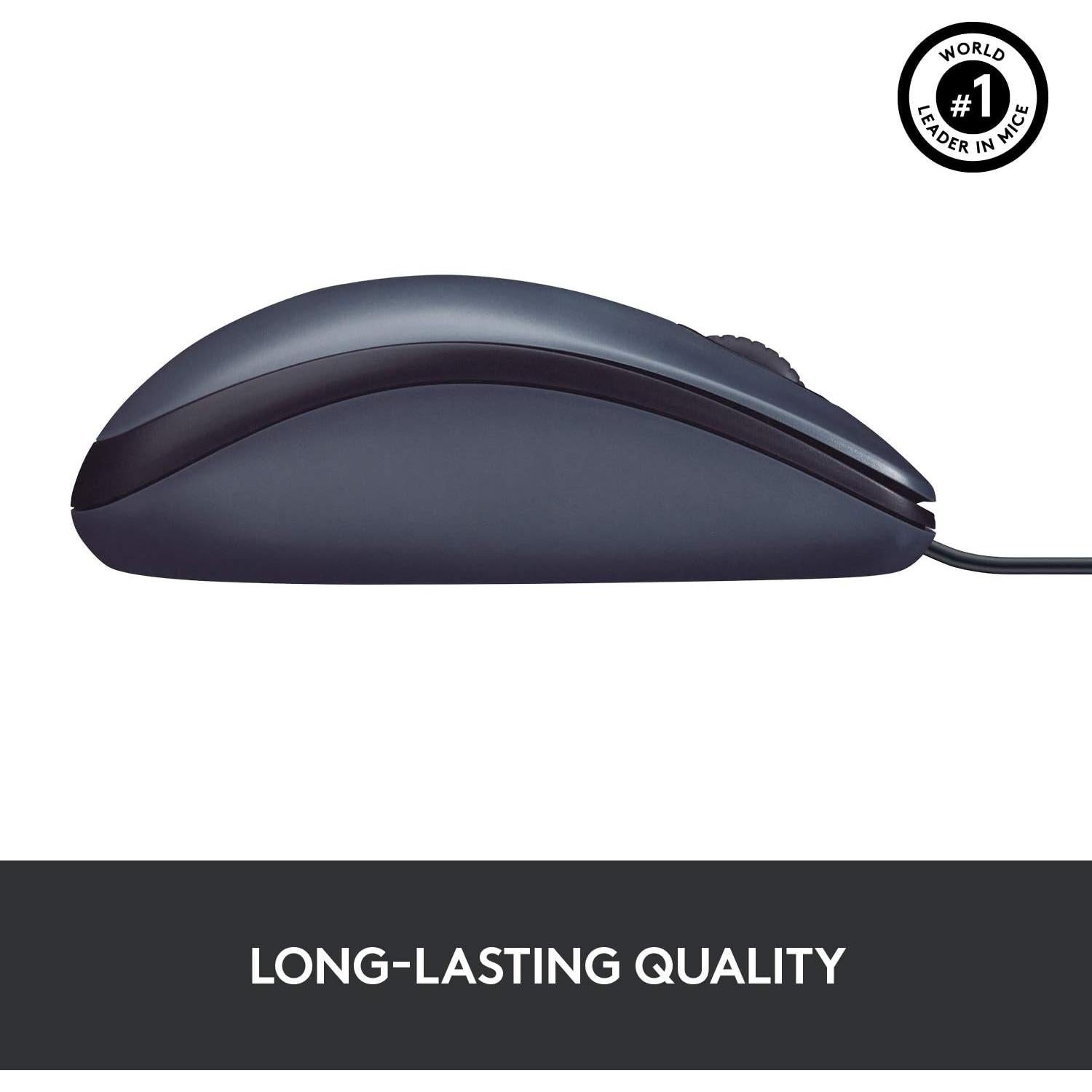 Logitech B100 Wired Mouse for Computer and Laptop, USB Corded Mouse, Right or Left Hand Use - Black