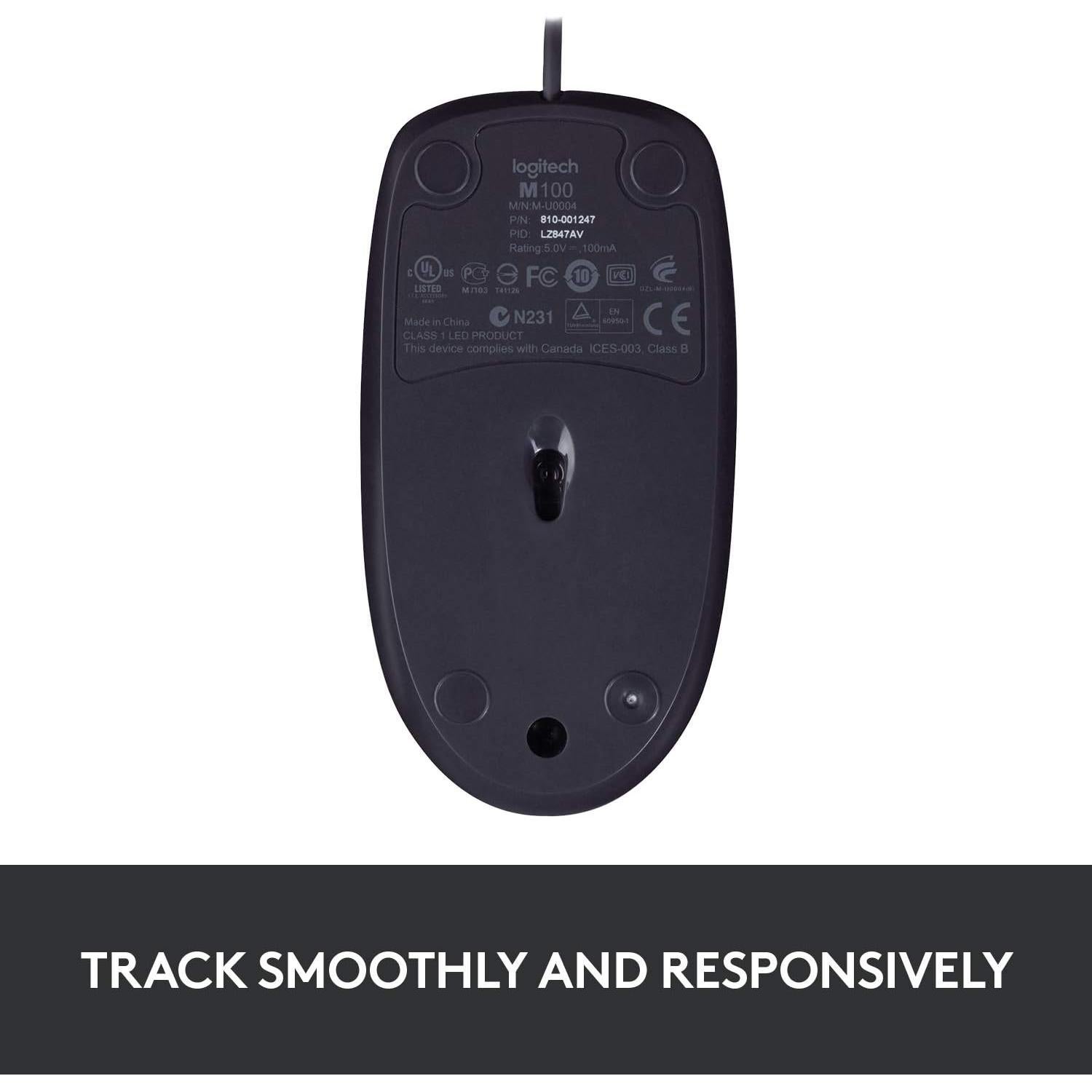 Logitech B100 Wired Mouse for Computer and Laptop, USB Corded Mouse, Right or Left Hand Use - Black
