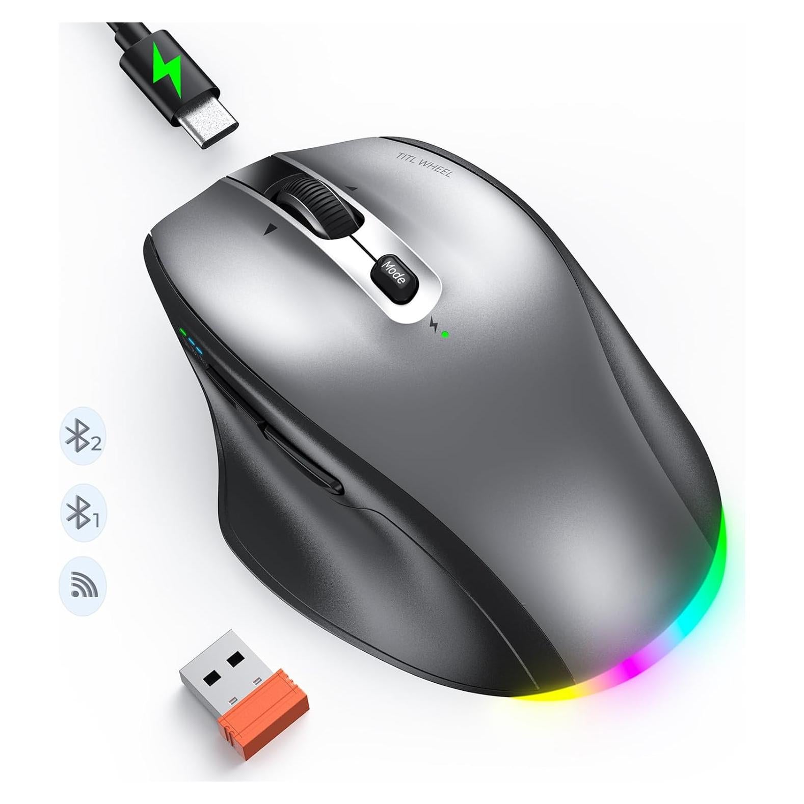 Ratón Bluetooth Inalámbrico Doci Direct Negro Gris Ergonómico