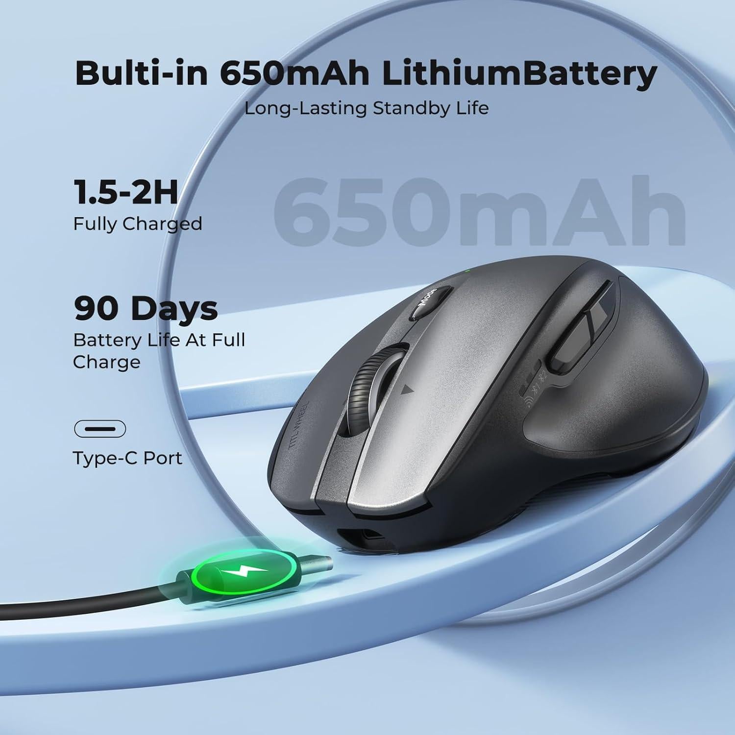 Ratón Bluetooth Inalámbrico Doci Direct Negro Gris Ergonómico