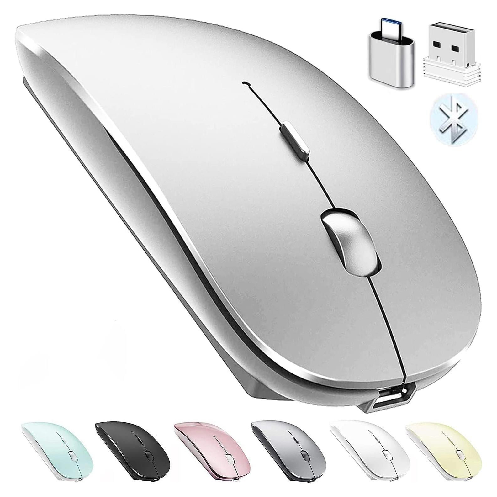 Ratón Inalámbrico Bluetooth PEIBO 5.2 + USB 2.4G Plata