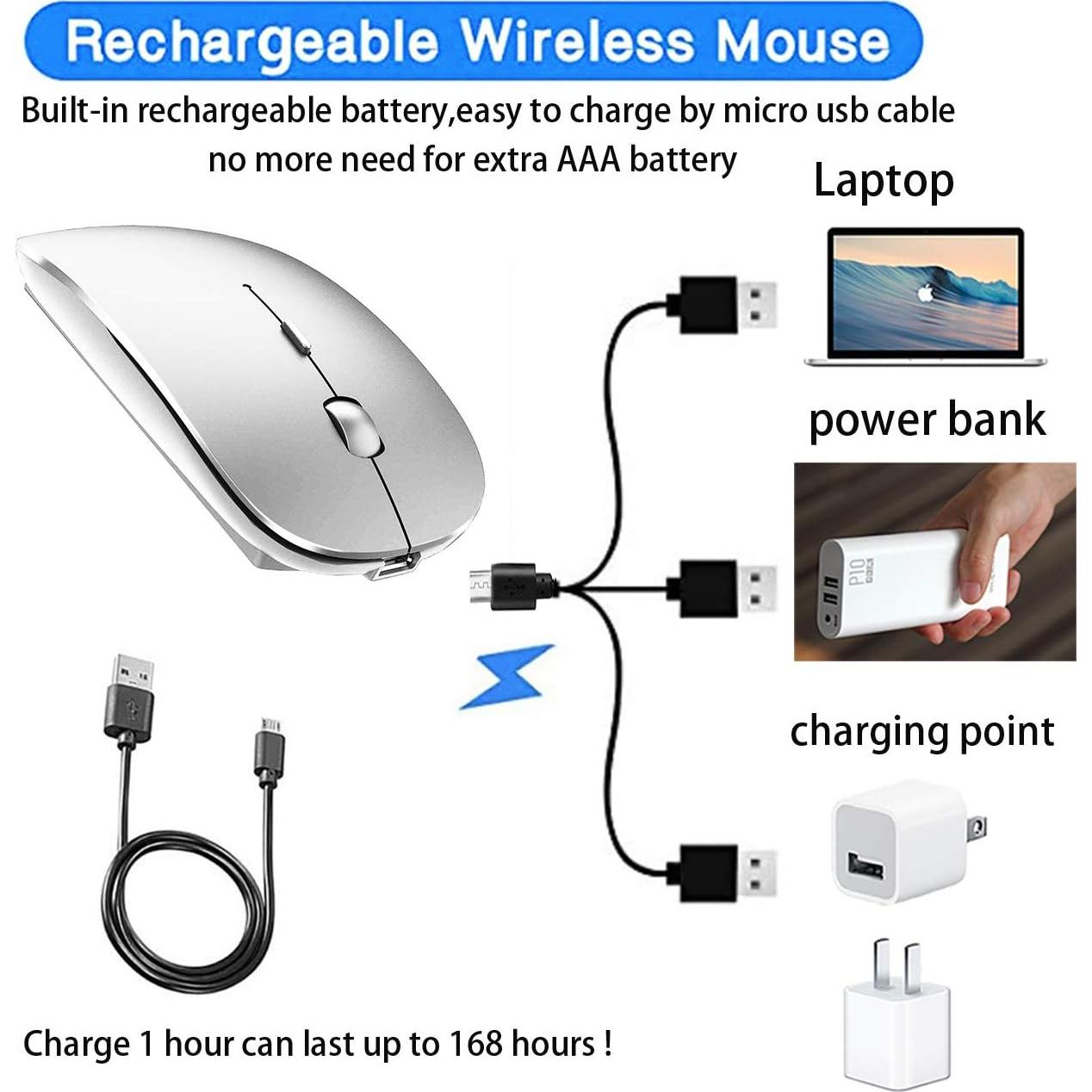 Ratón Inalámbrico Bluetooth PEIBO 5.2 + USB 2.4G Plata