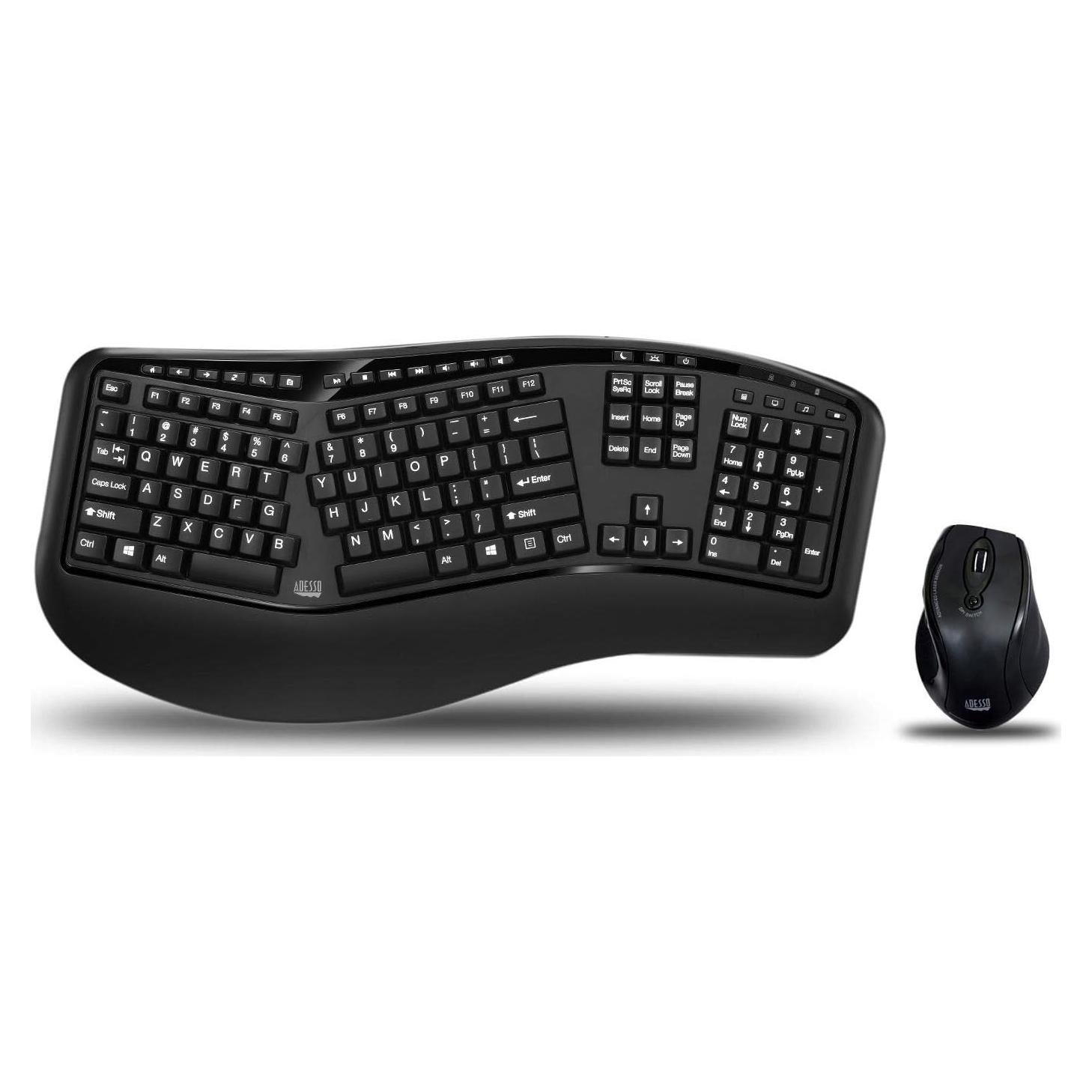 Teclado Ergonomico Inalambrico Adesso WKB-1500GB con Ratón