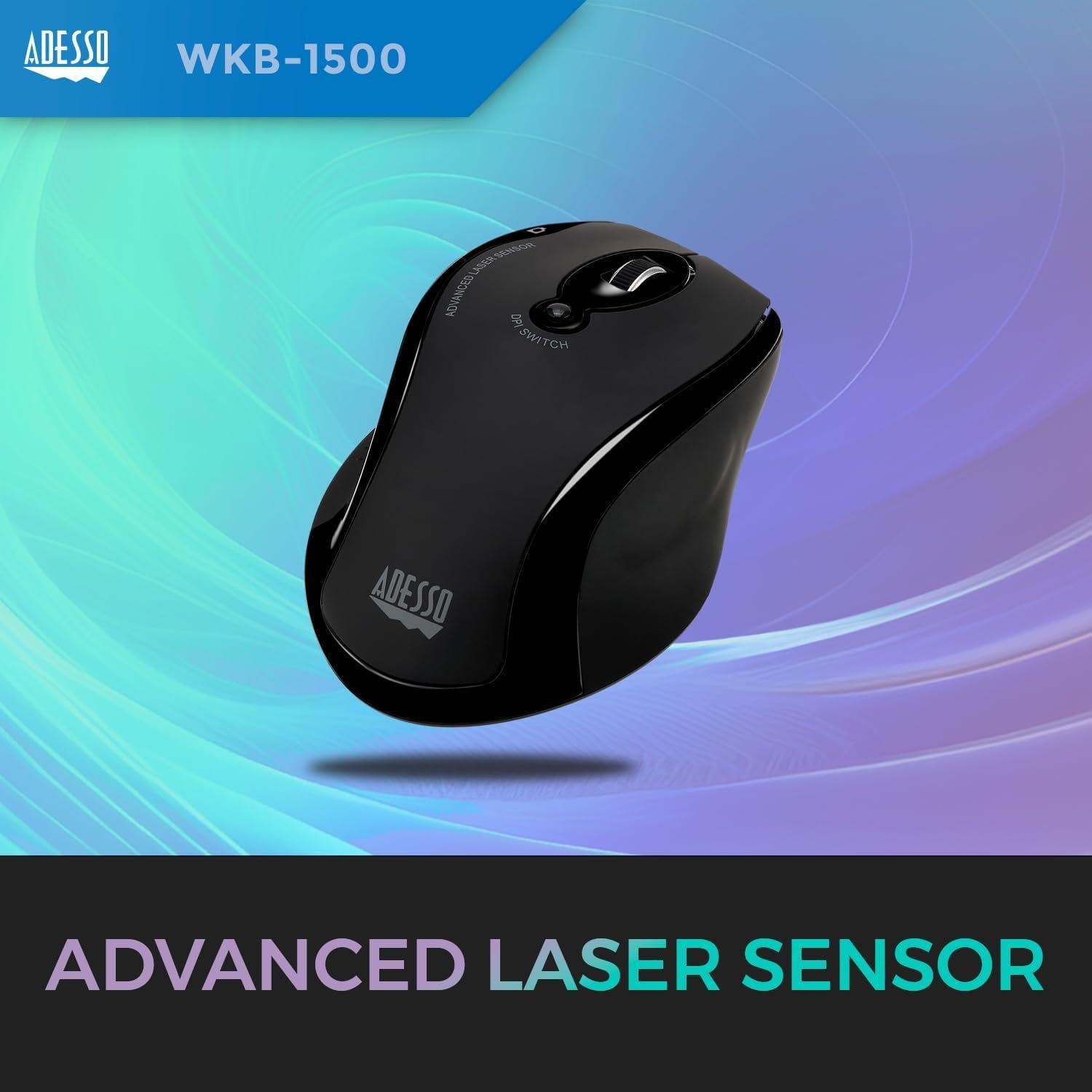 Teclado Ergonomico Inalambrico Adesso WKB-1500GB con Ratón