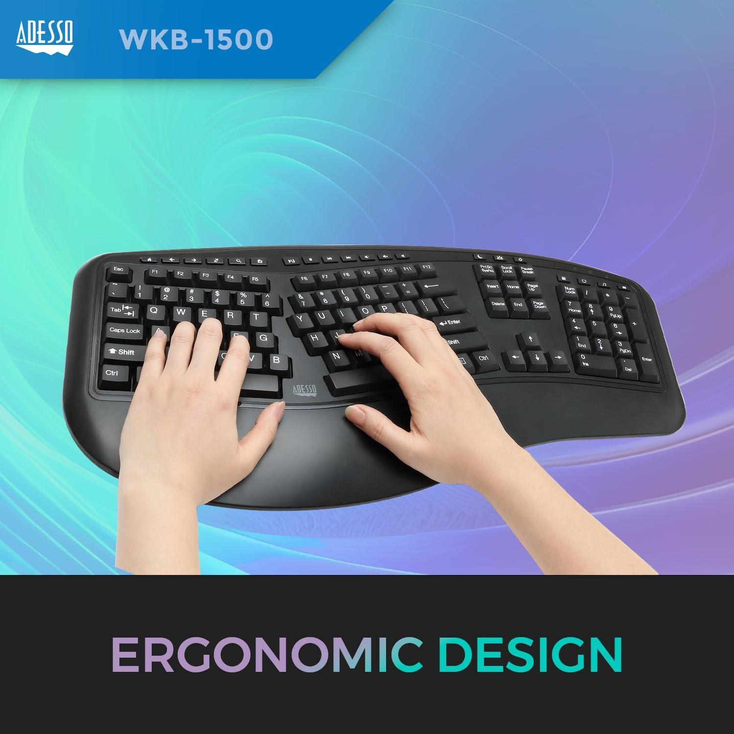 Teclado Ergonomico Inalambrico Adesso WKB-1500GB con Ratón
