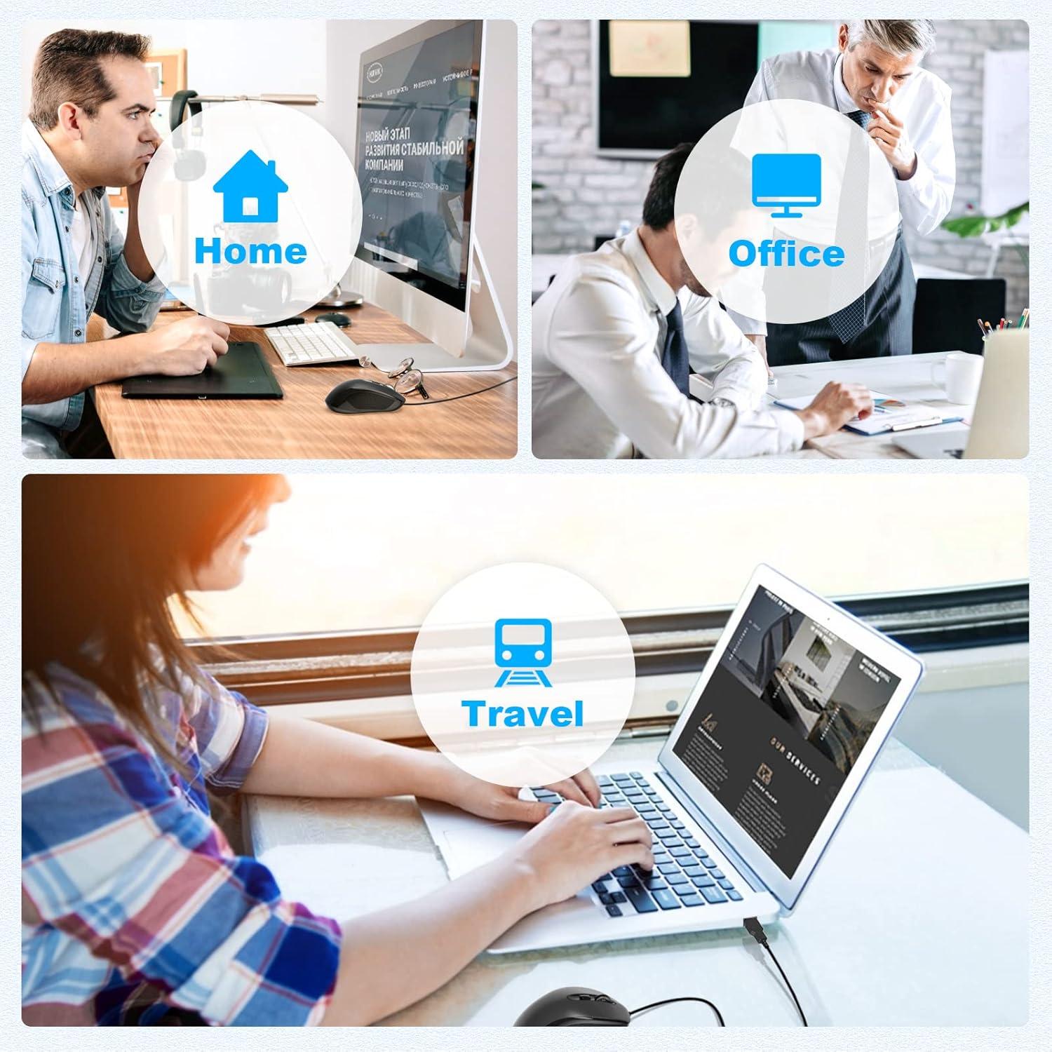 TECKNET Wired Mouse, USB Wired Computer Mice, 3600DPI 4 Adjustable Levels, 6-Button Ergonomic Mouse for Laptop PC Desktop Notebook - Black