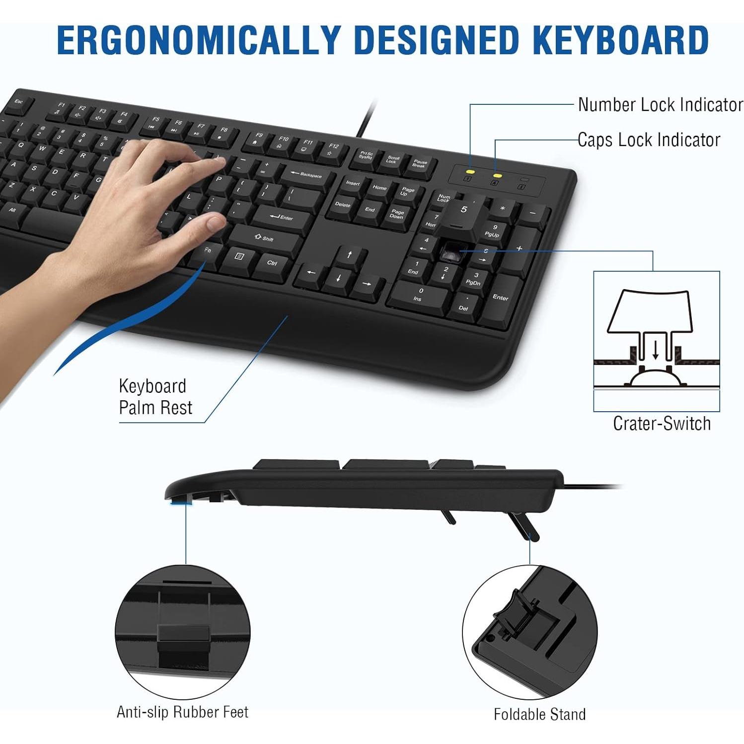 Combo Teclado Ergonómico con Reposamanos y Ratón EDJO Negro