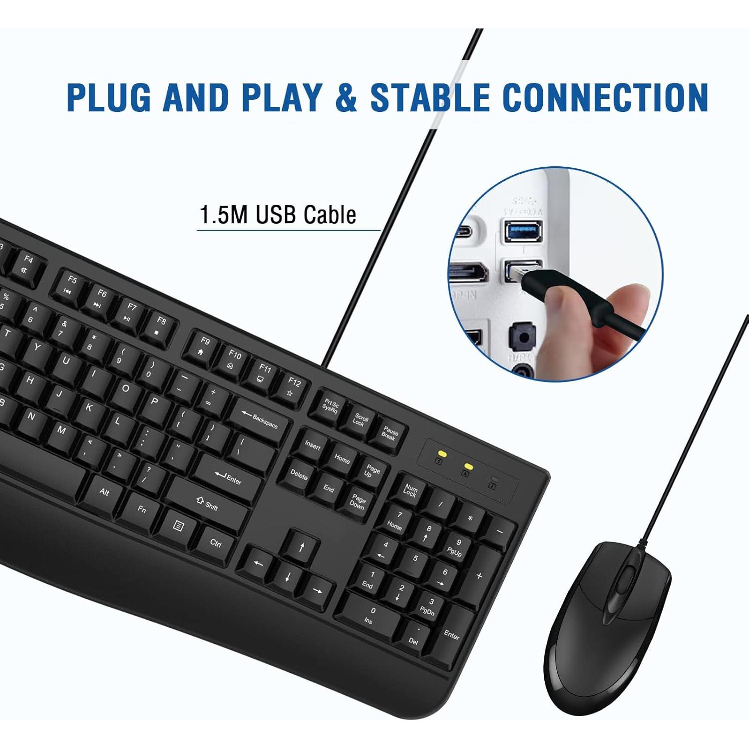 Combo Teclado Ergonómico con Reposamanos y Ratón EDJO Negro