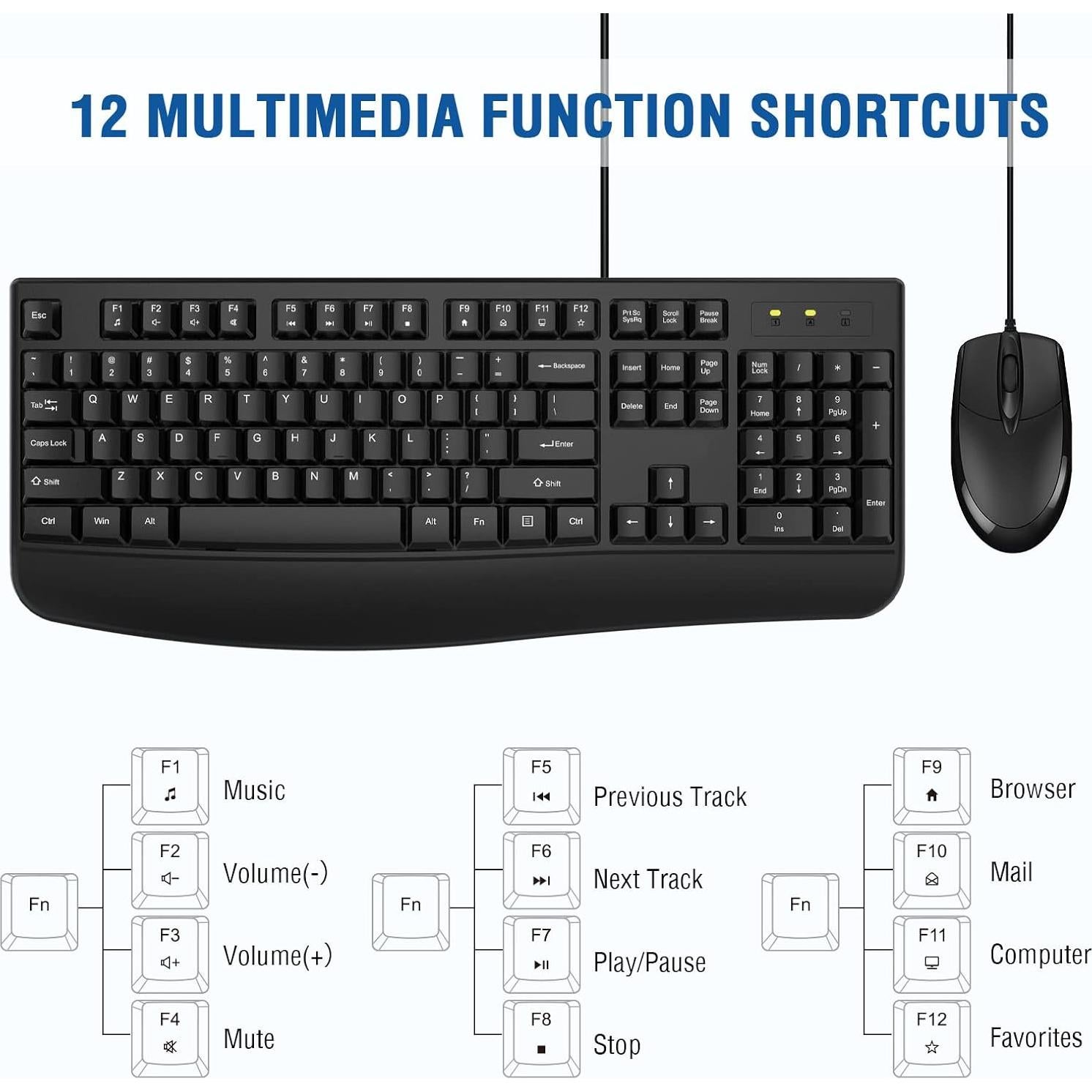 Combo Teclado Ergonómico con Reposamanos y Ratón EDJO Negro