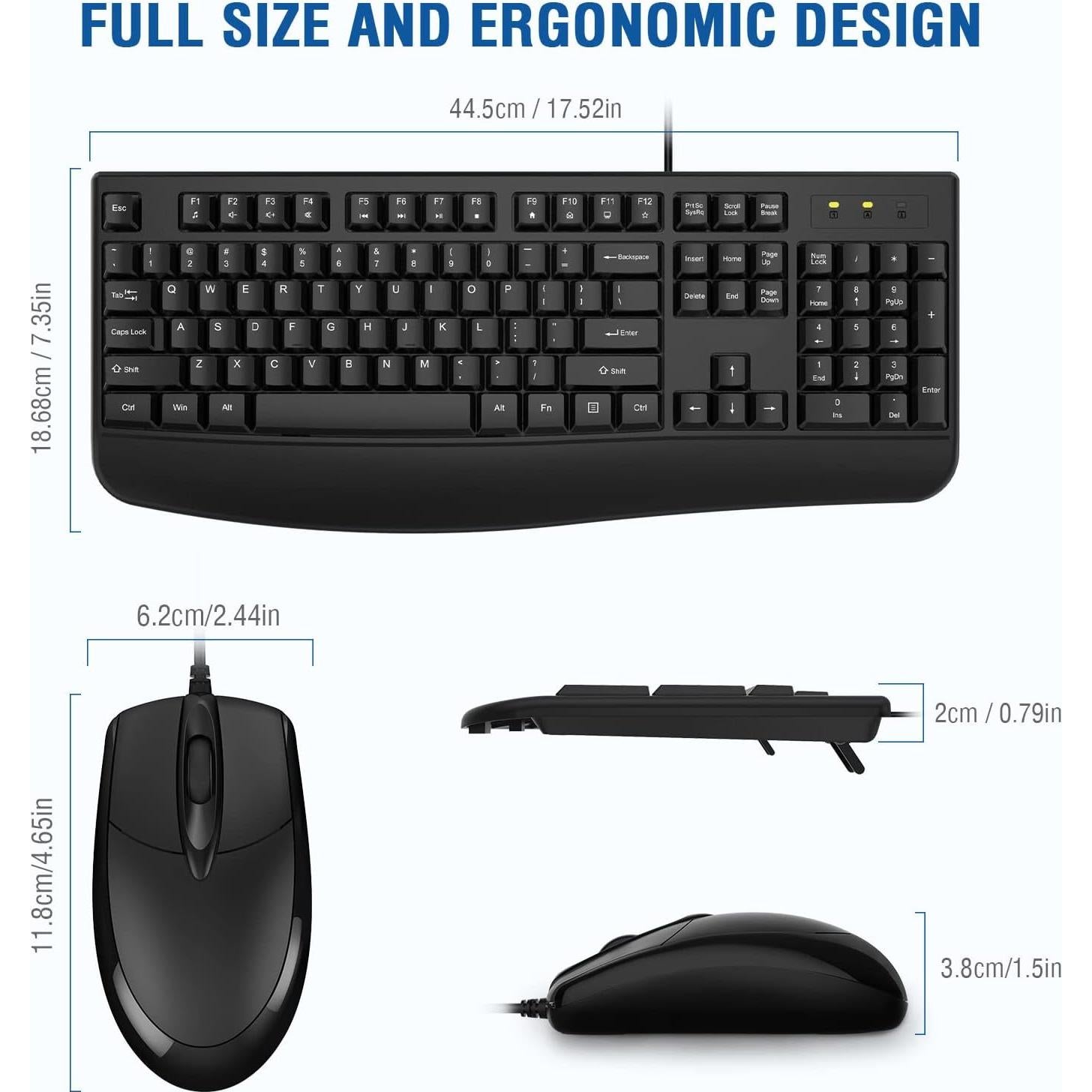 Combo Teclado Ergonómico con Reposamanos y Ratón EDJO Negro