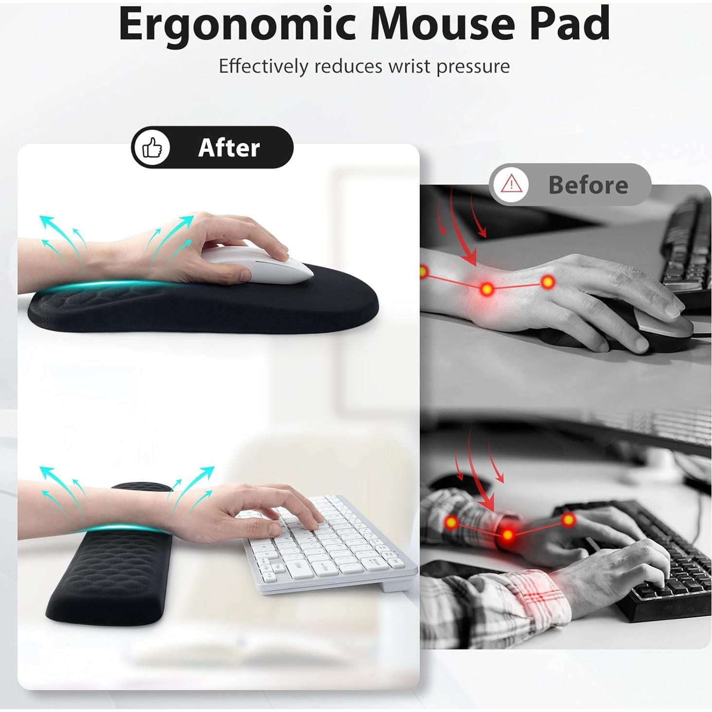 Conjunto 3 en 1 de Reposa Muñecas EYROZILL Negro Ergonómico