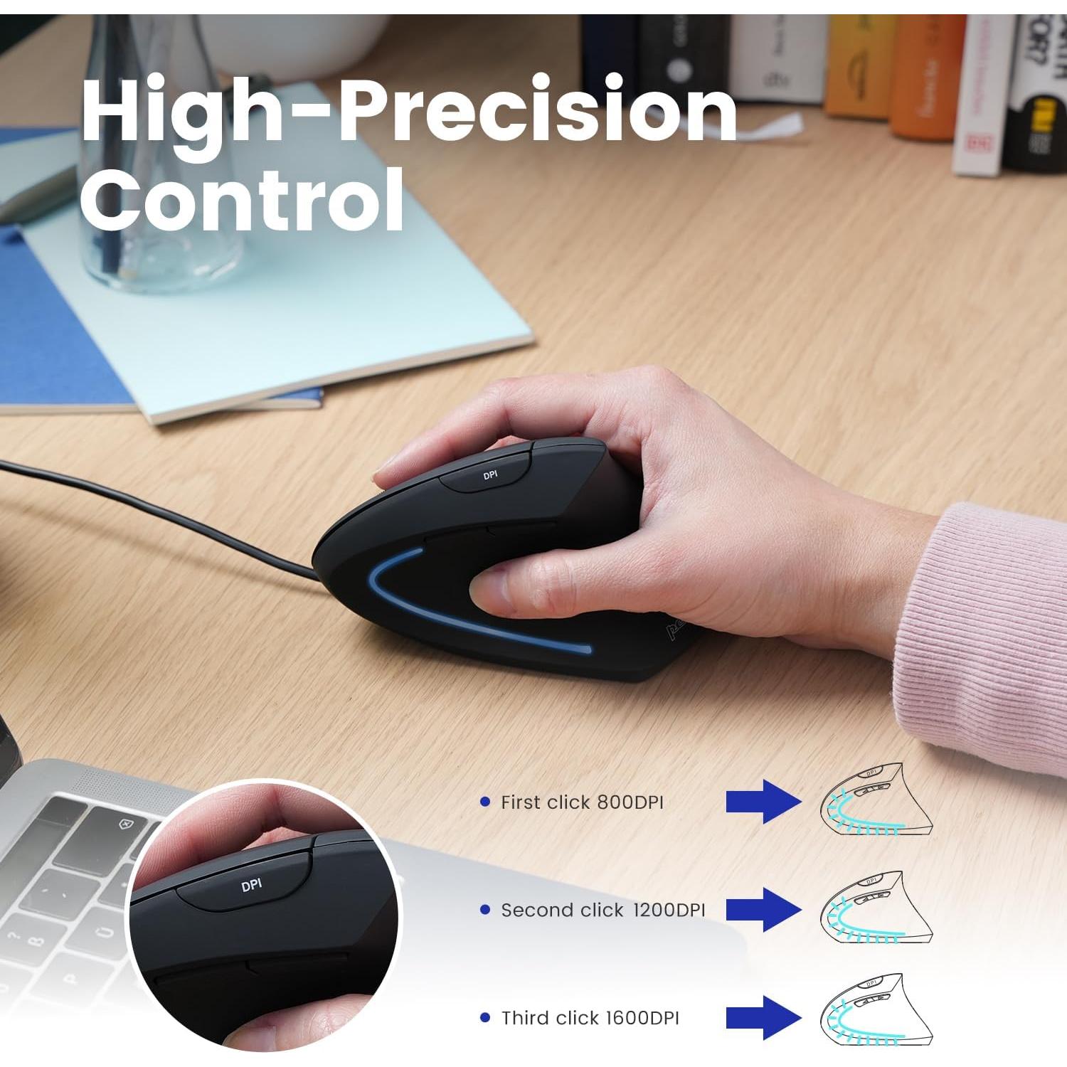 Ratón Vertical USB-C Perixx PERIMICE-513C 6 Botones DPI Ajustable