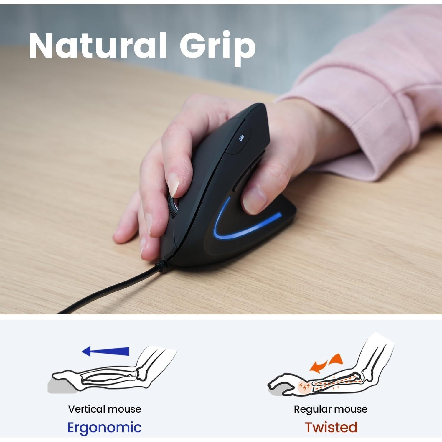 Ratón Vertical USB-C Perixx PERIMICE-513C 6 Botones DPI Ajustable