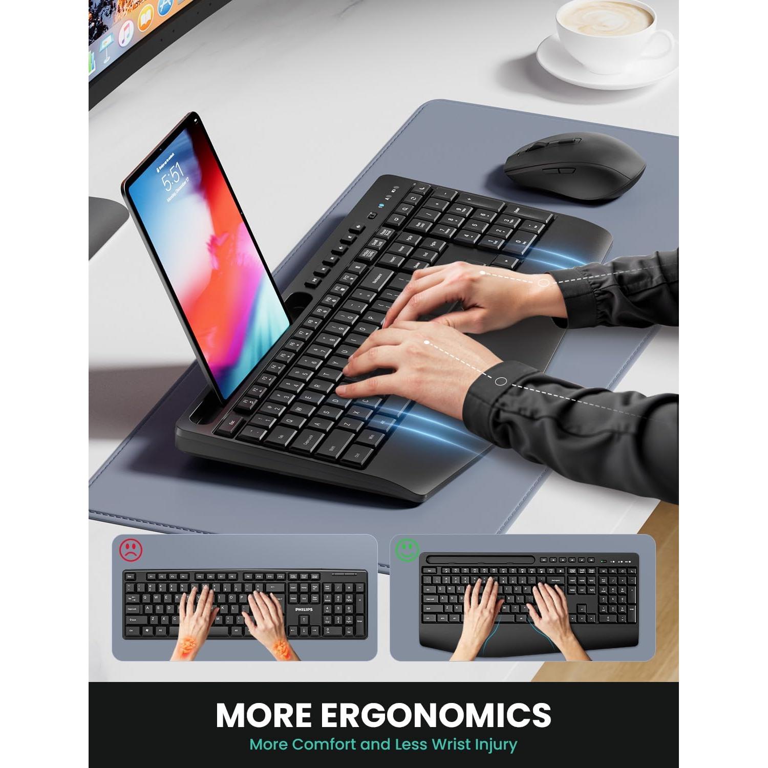 Combo Teclado y Ratón Inalámbricos Ergonómicos LIZRROT Negro