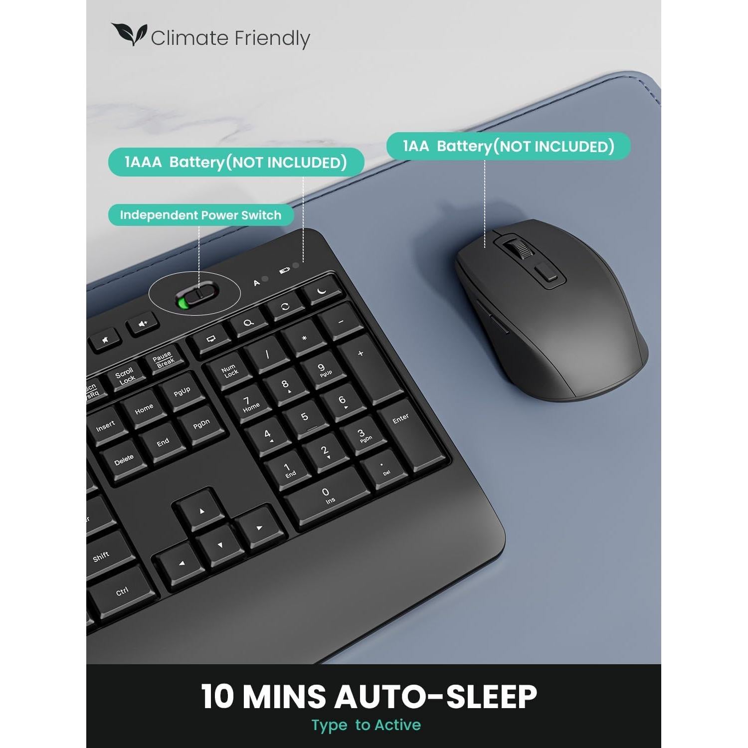Combo Teclado y Ratón Inalámbricos Ergonómicos LIZRROT Negro