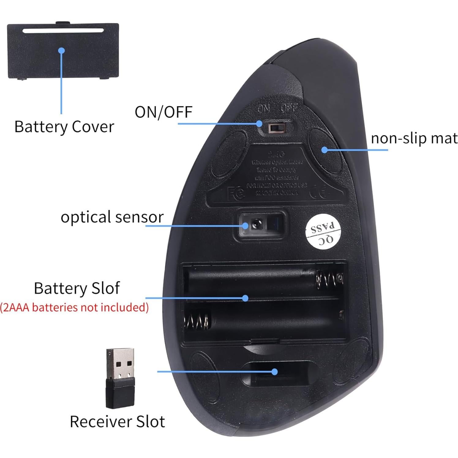 Ratón Vertical Inalámbrico Ergonómico Dtobhars 2.4GHz USB/Type-C