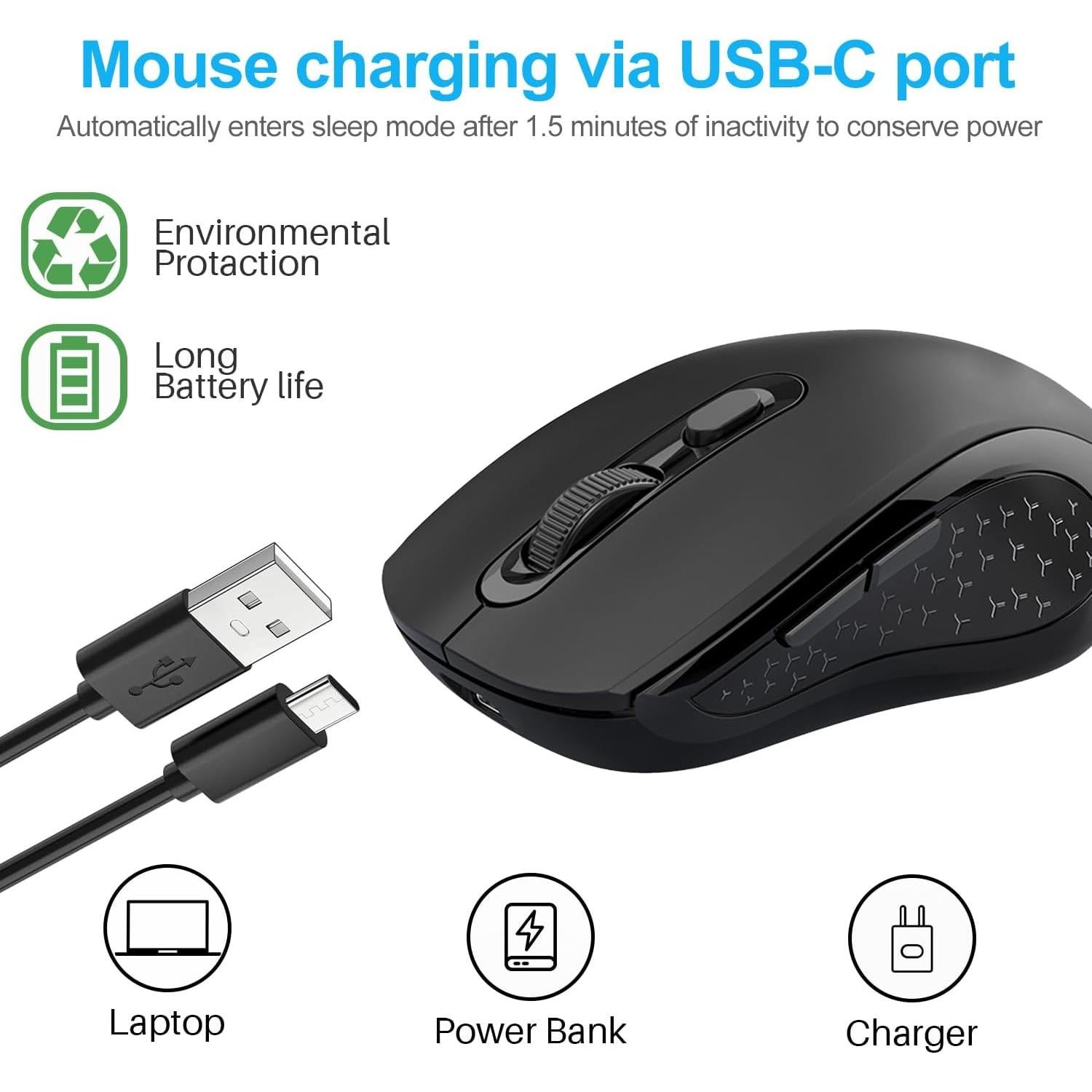 Ratón Inalámbrico Recargable Oukpatee - Bluetooth y USB-C 1600DPI