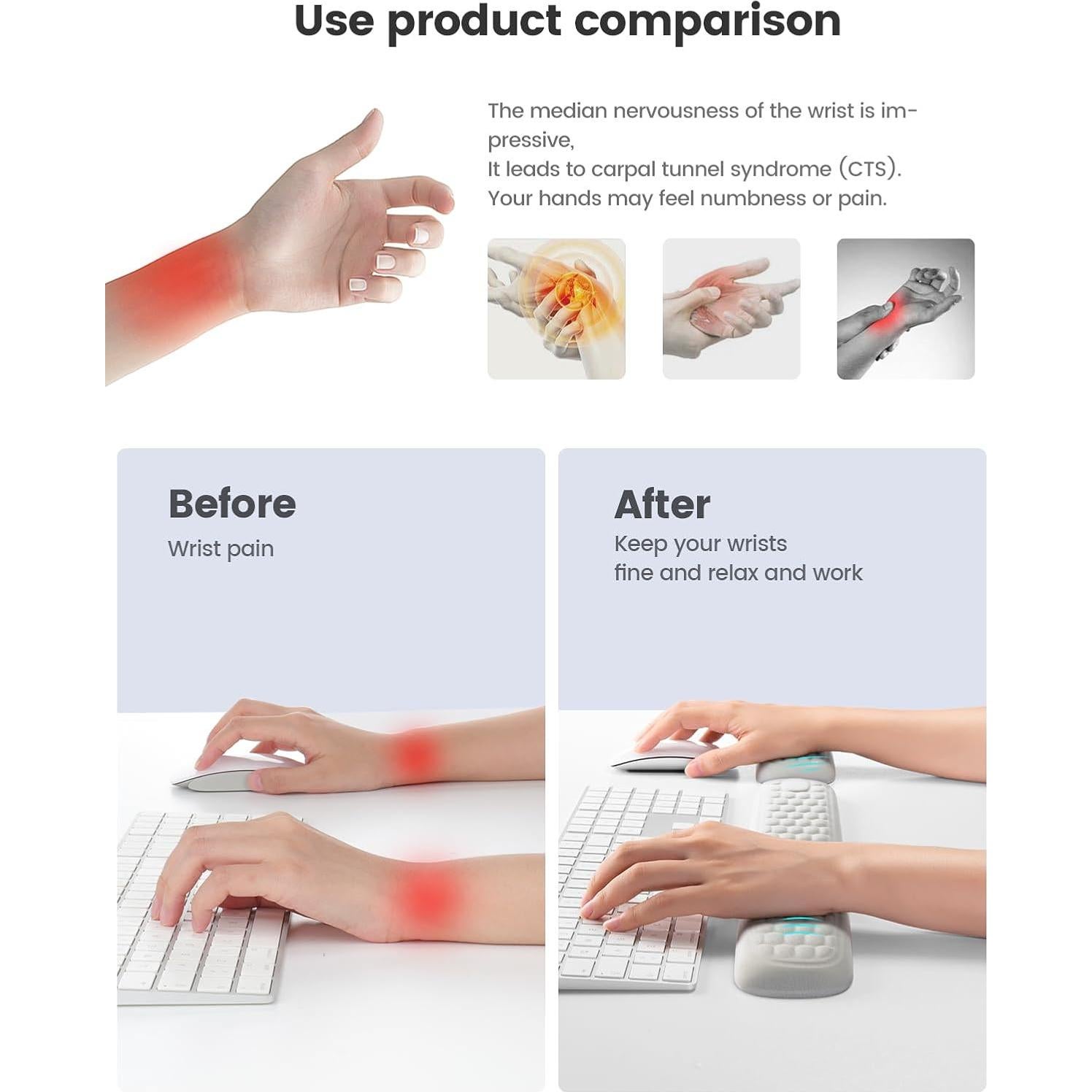 Reposamuñecas Ergonómico EAXBUX de Espuma de Memoria - Gris