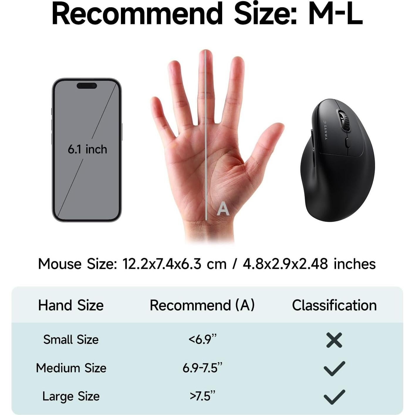 Ratón Vertical Ergonómico SANWA GMAERGWBT5-DPH Inalámbrico 2.4G + Bluetooth