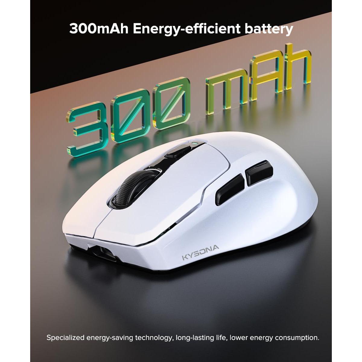 Ratón Gaming Inalámbrico KYSONA, 24000 DPI, Ergonómico, Blanco