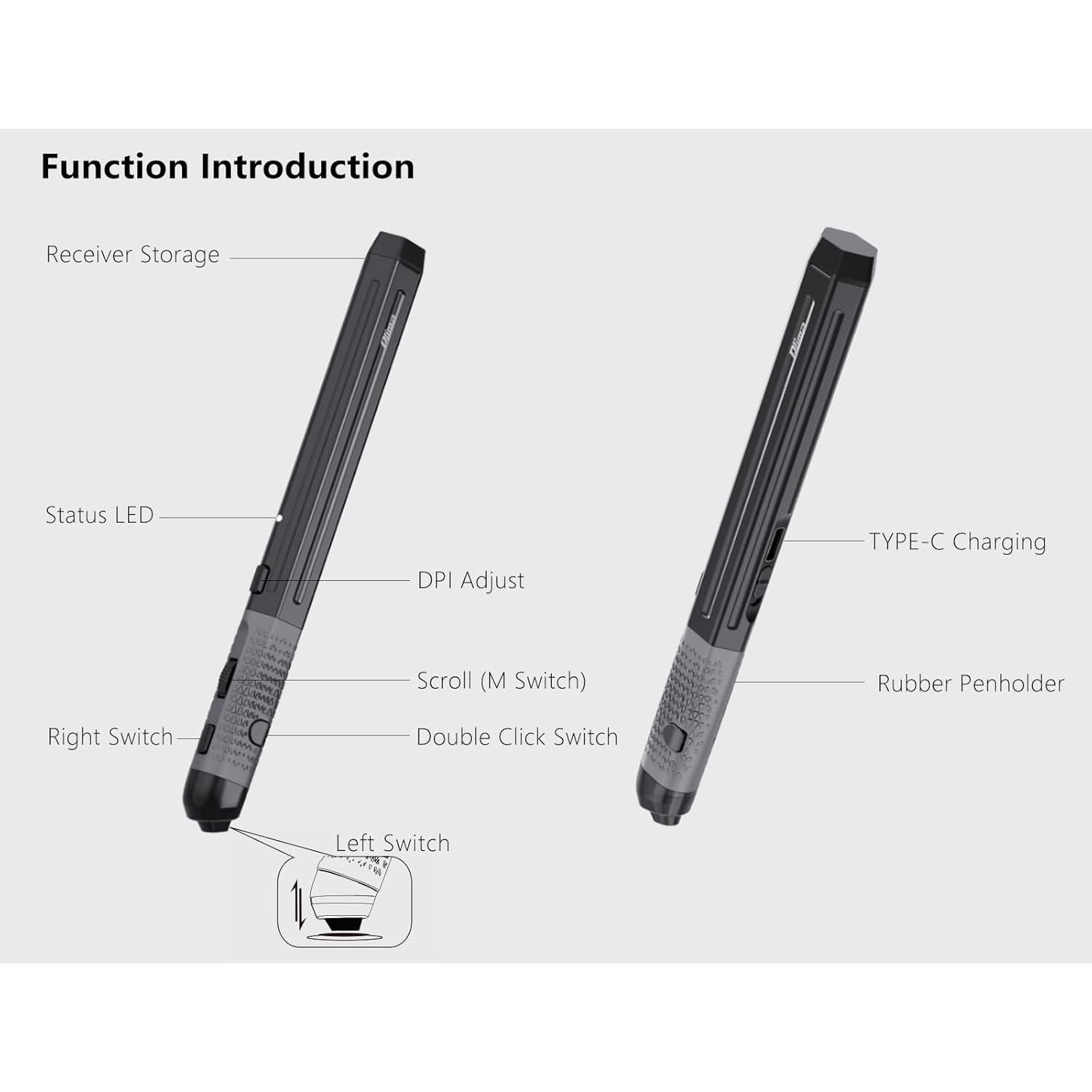 Ratón Ergonómico Vertical Pluma Plima Negro, DPI Ajustable 800/1200/1600