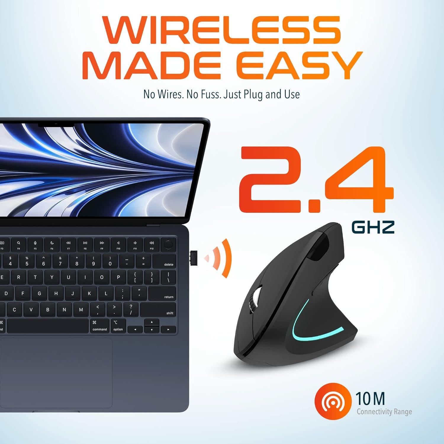 Ratón Inalámbrico Vertical Ergonómico Delton S12, 6 Botones, 3 DPI