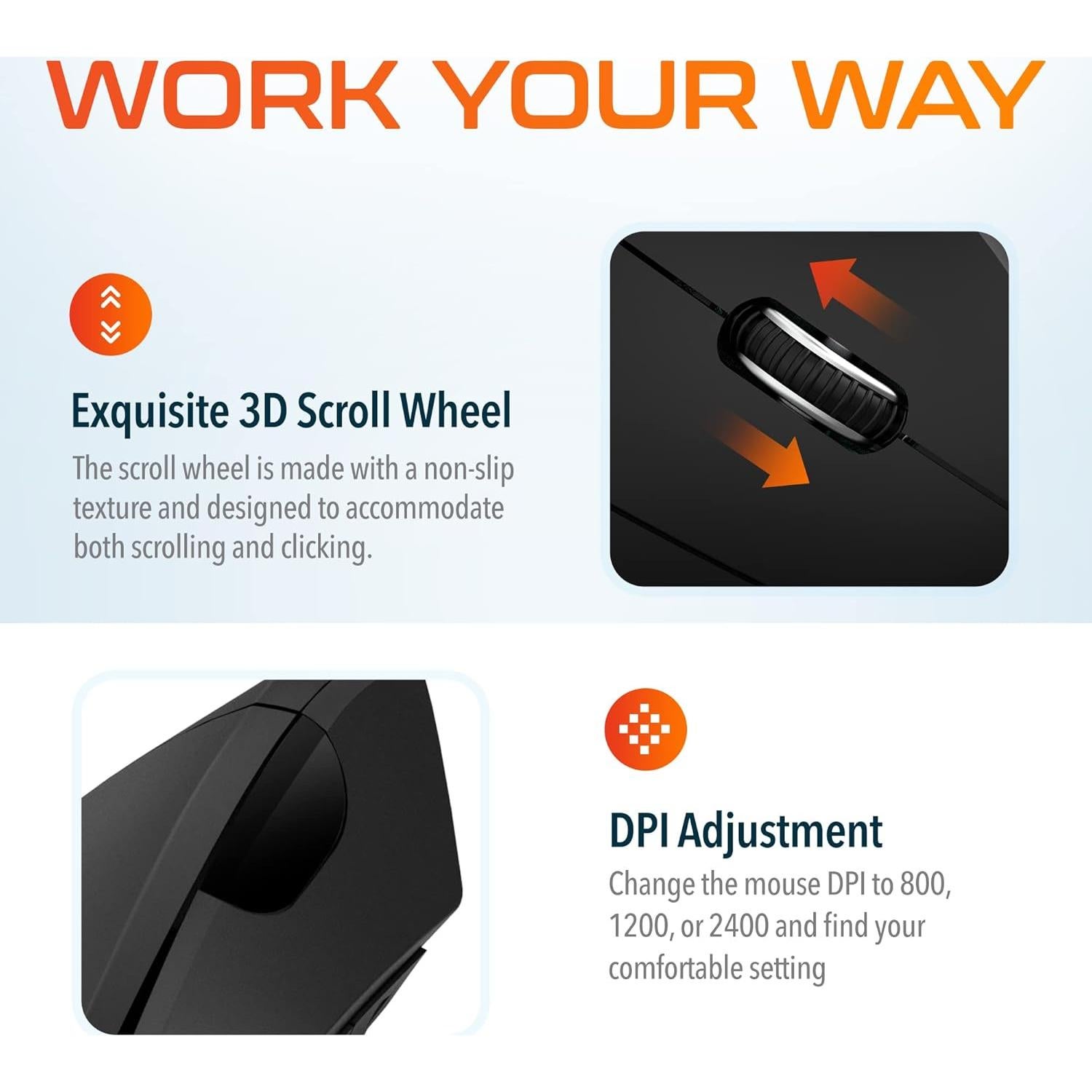 Ratón Inalámbrico Vertical Ergonómico Delton S12, 6 Botones, 3 DPI