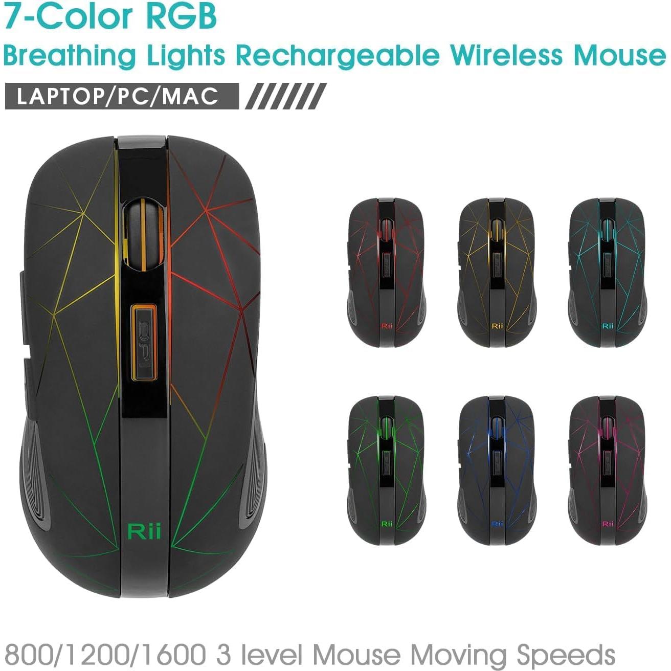 Ratón Inalámbrico Rii Ergonómico RGB Recargable 2.4G