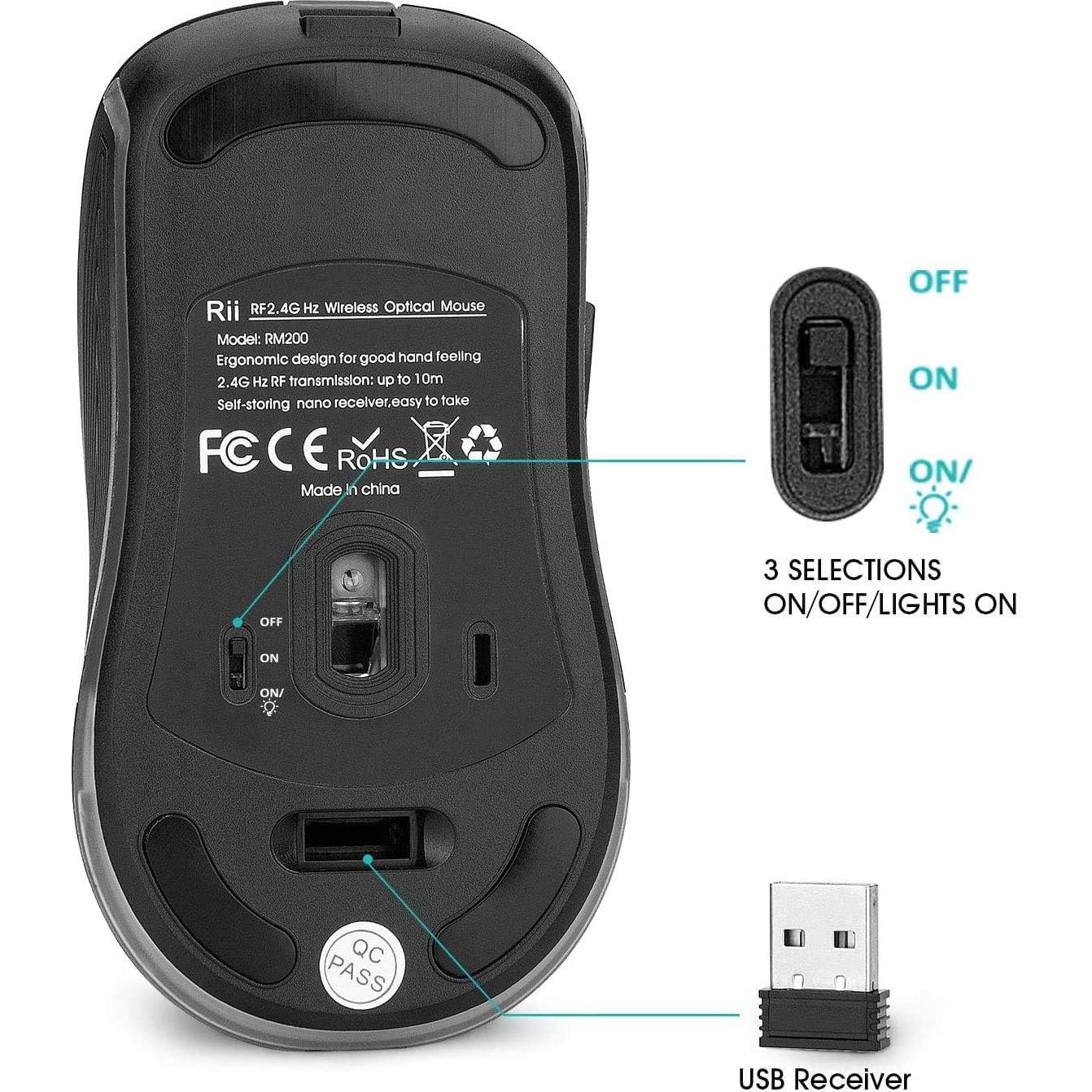 Ratón Inalámbrico Rii Ergonómico RGB Recargable 2.4G