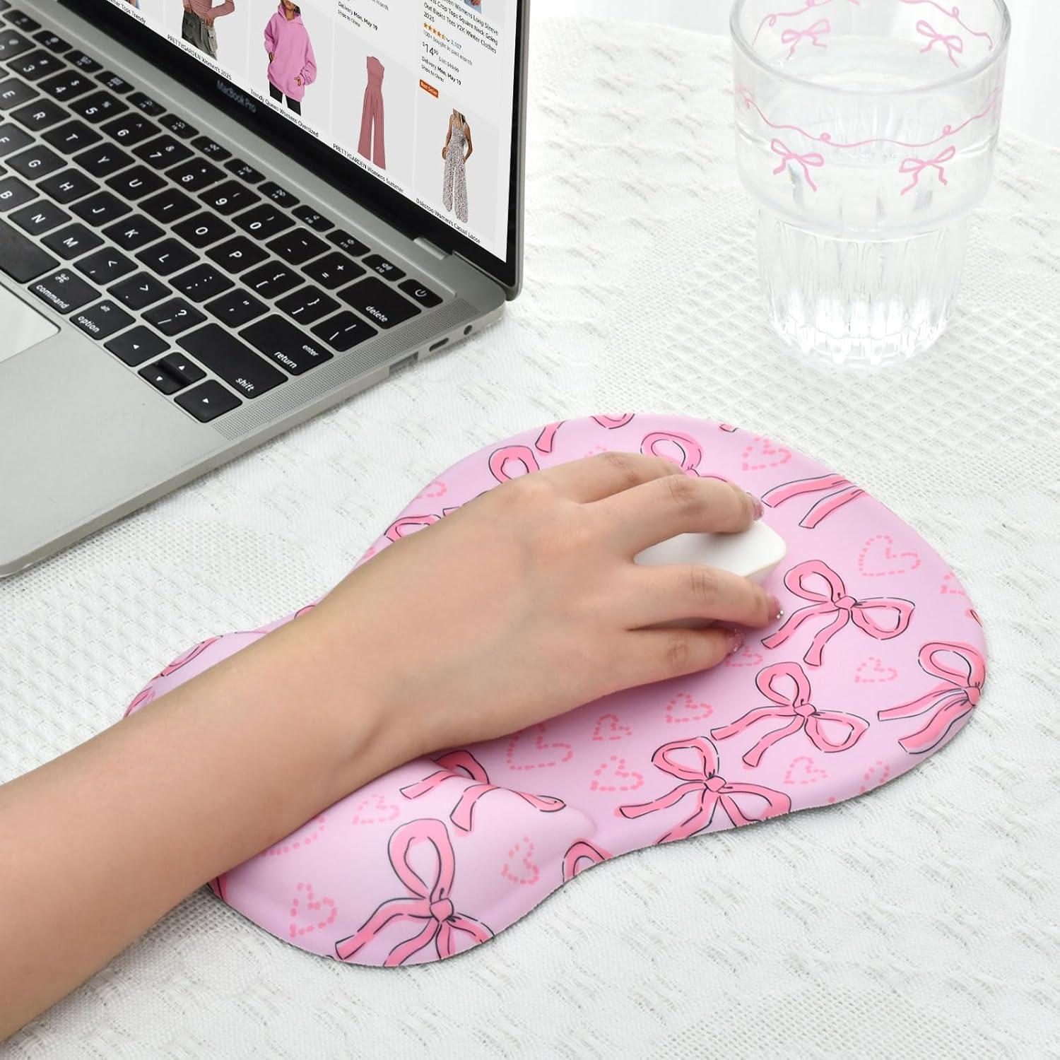 Alfombrilla de Ratón Ergonómica Ksriylm con Soporte Lazo Rosa