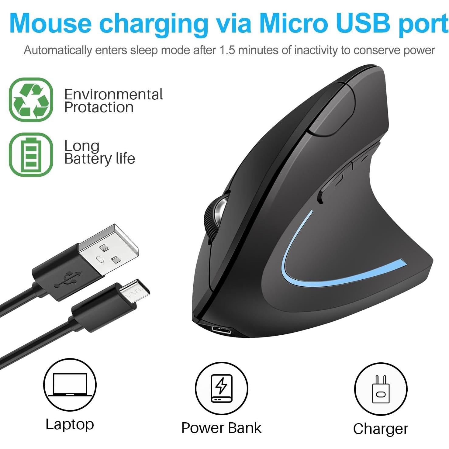 Ratón Ergonómico Vertical Oukpatee Recargable 2.4GHz Bluetooth