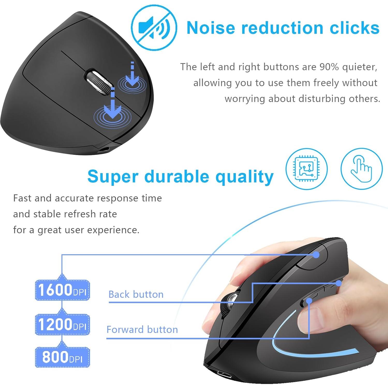 Ratón Ergonómico Vertical Oukpatee Recargable 2.4GHz Bluetooth