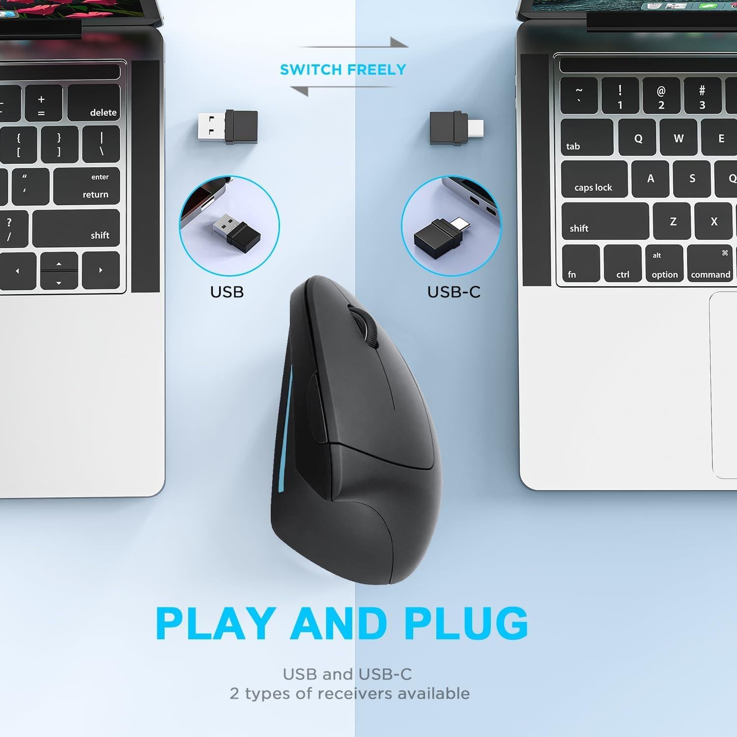 Ratón Ergonómico Vertical Oukpatee Recargable 2.4GHz Bluetooth