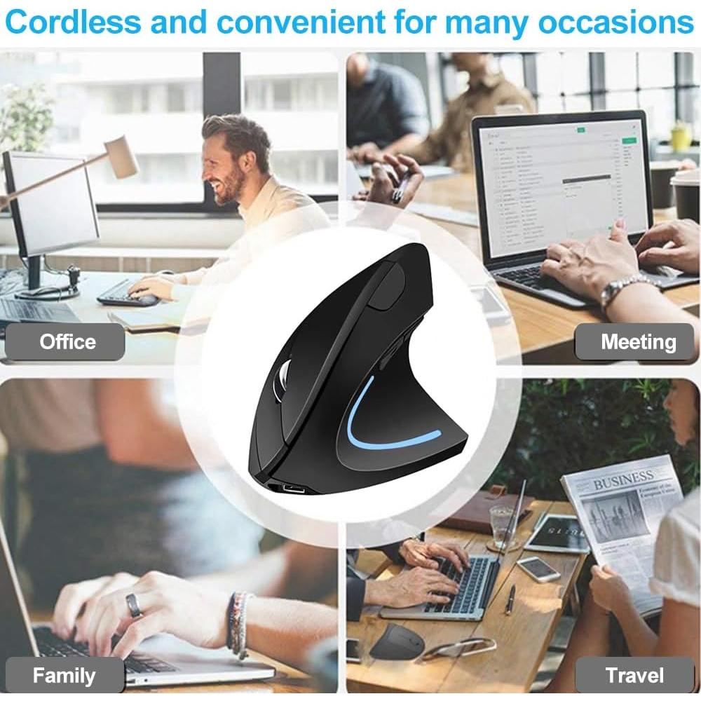 Ratón Ergonómico Vertical Oukpatee Recargable 2.4GHz Bluetooth