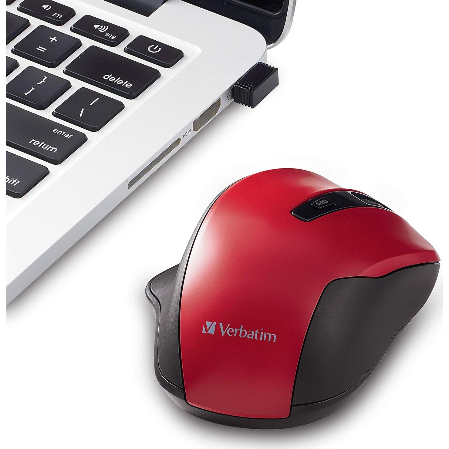 Ratón Inalámbrico Silencioso Verbatim Rojo Ergonómico 2.4GHz