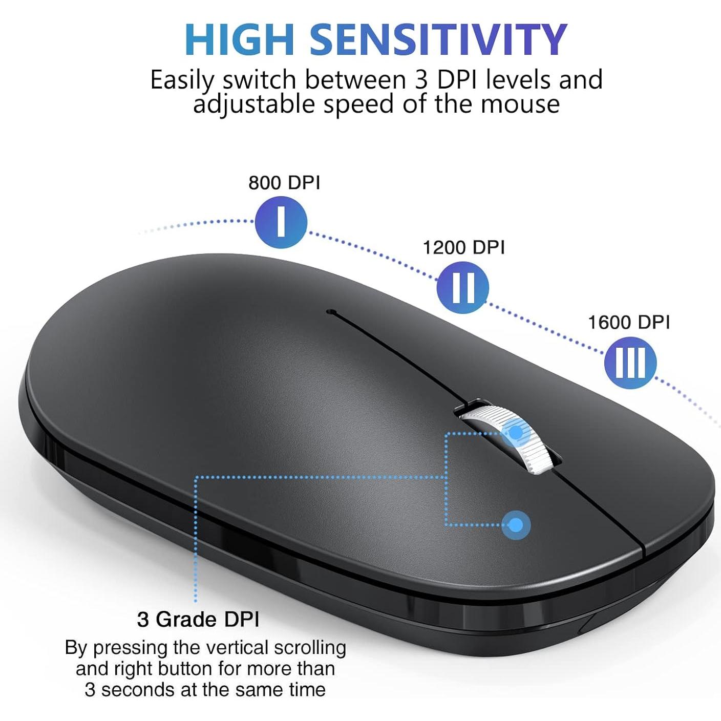 Ratón Bluetooth OMOTON Inalámbrico Ultra Delgado Negro