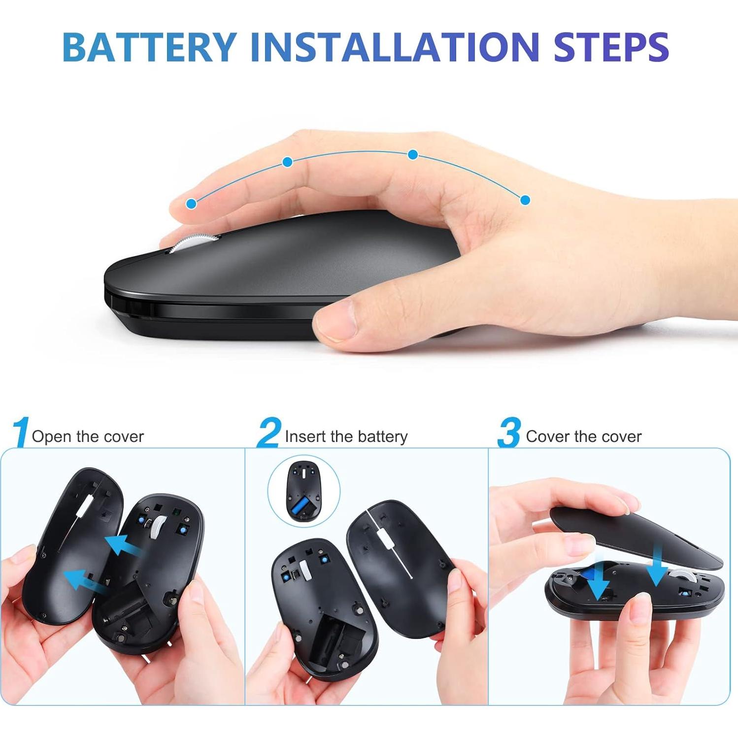 Ratón Bluetooth OMOTON Inalámbrico Ultra Delgado Negro