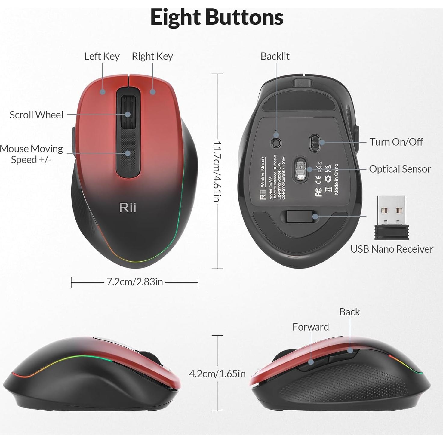 Rii Ratón Inalámbrico Recargable 2.4GHz 1000/1200/1600 DPI