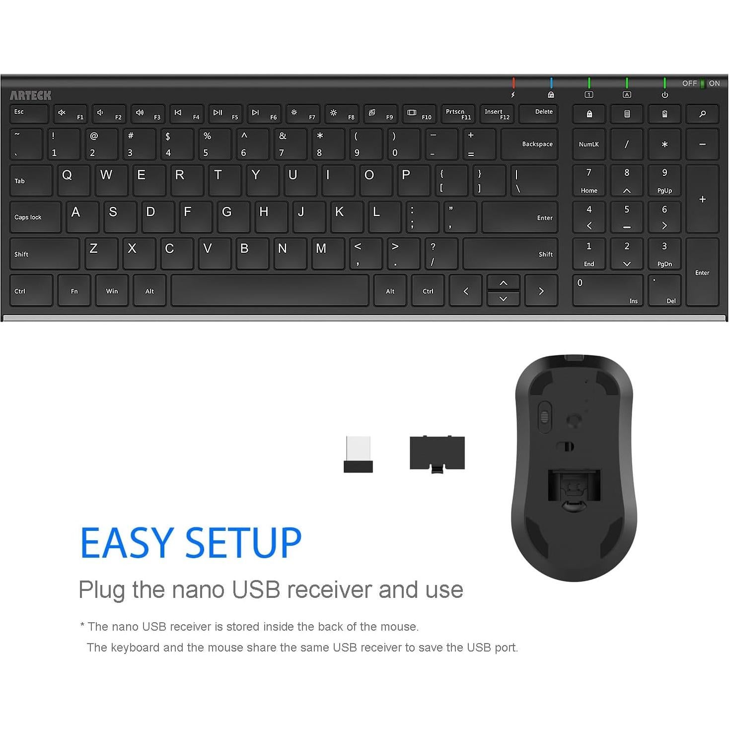 Teclado y Ratón Inalámbricos Arteck HW193/MW162 Ergonómico