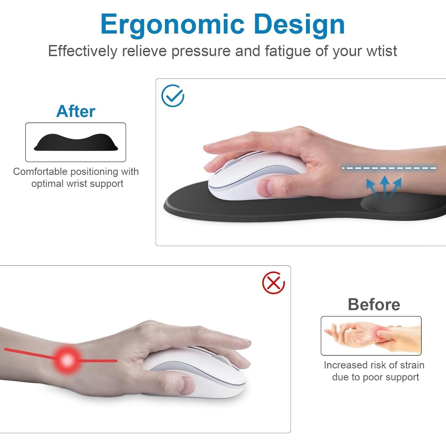 Alfombrilla de Ratón Ergonómica G JGOO con Reposamuñecas Negra